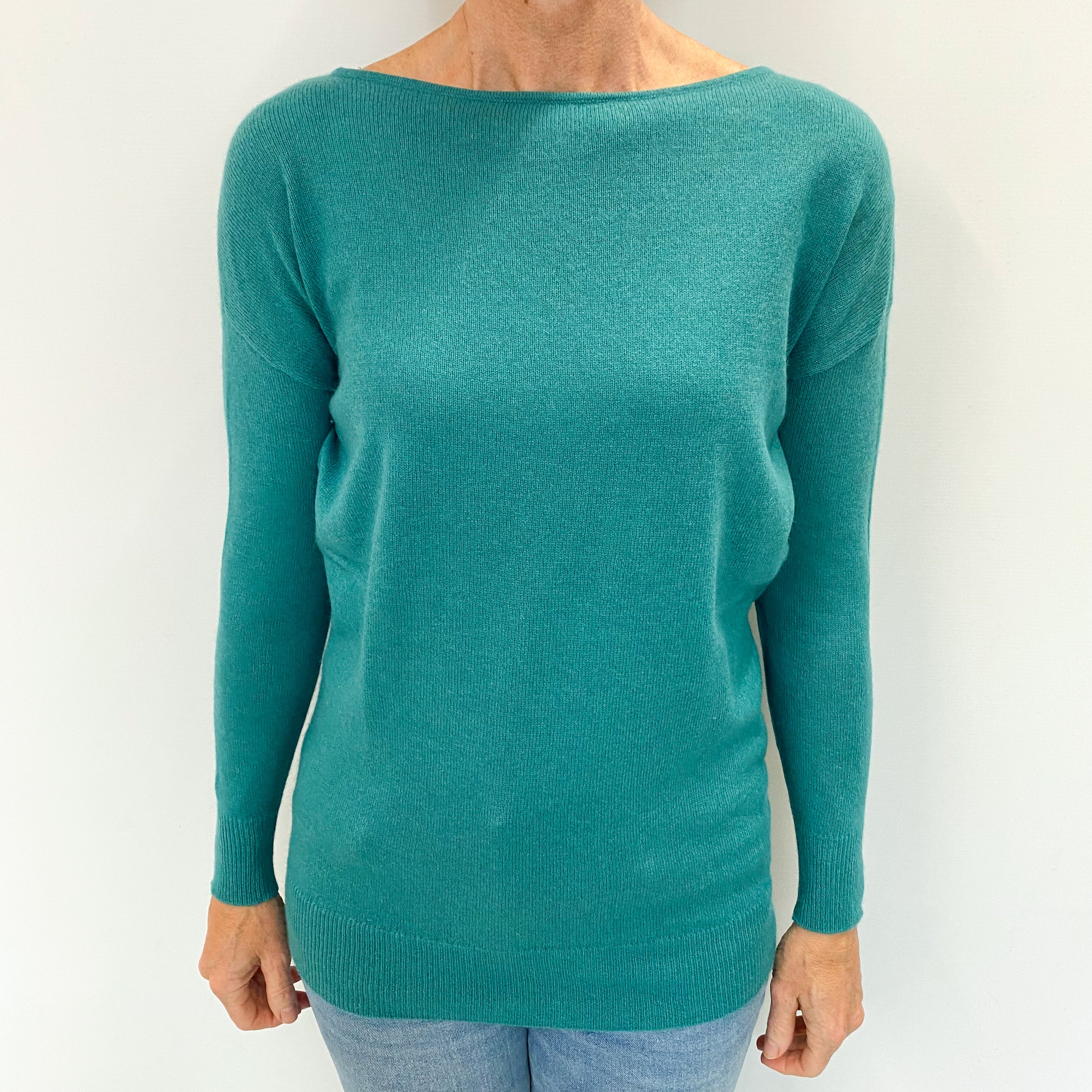 Turquoise Green Cashmere Slash Neck Jumper Small