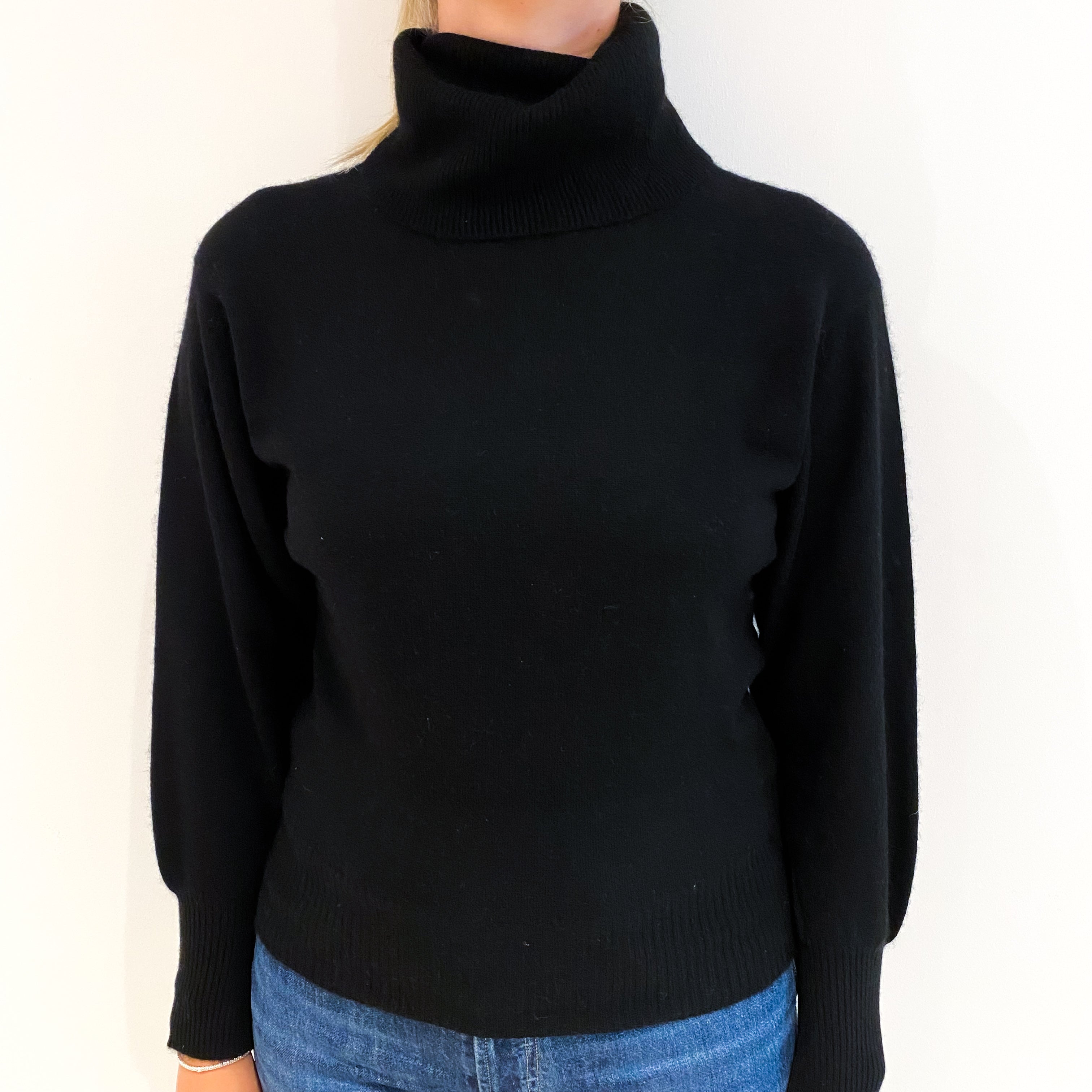 Scottish Vintage Black Cashmere Polo Neck Jumper Small