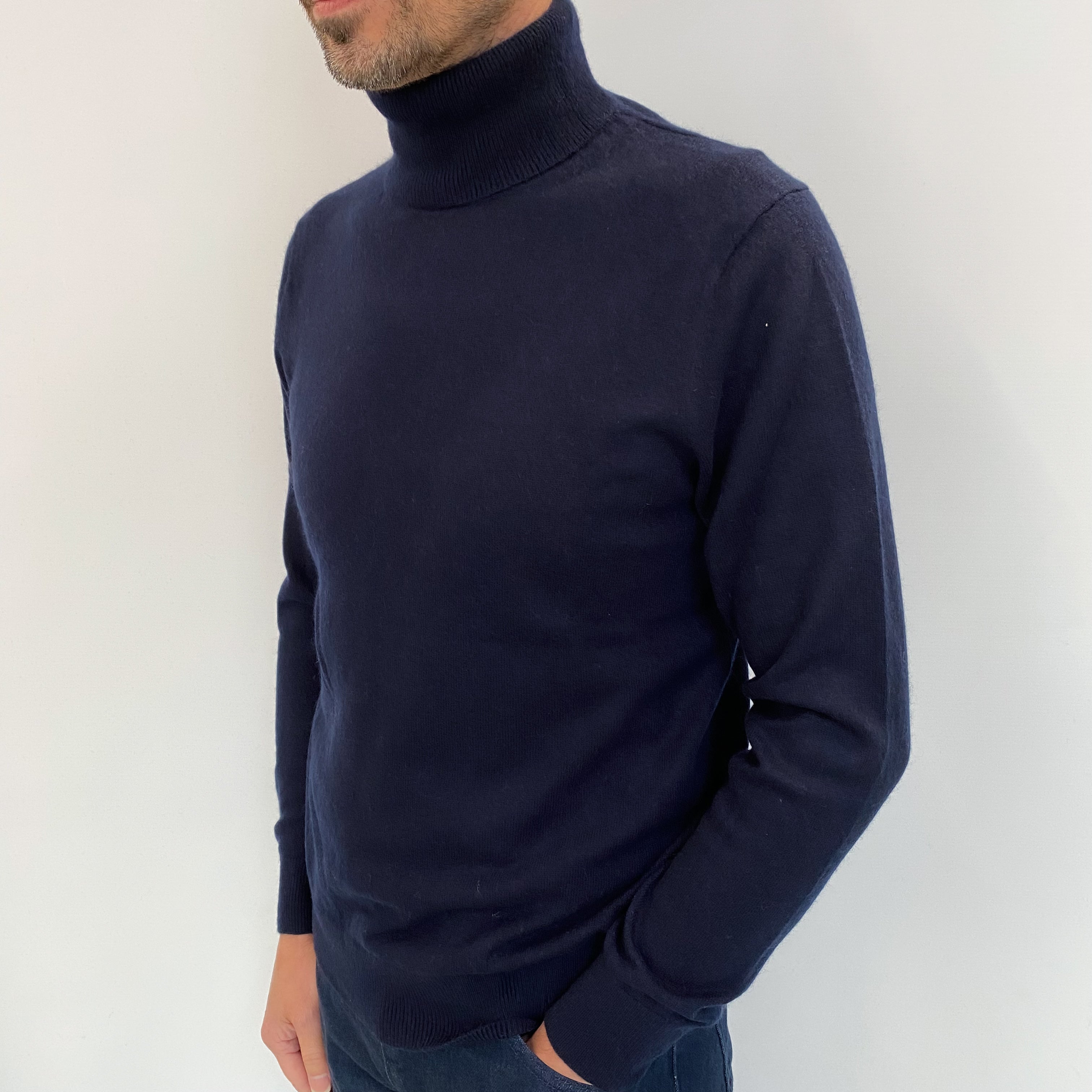 Men's Dark Navy Cashmere Polo Neck Jumper Small