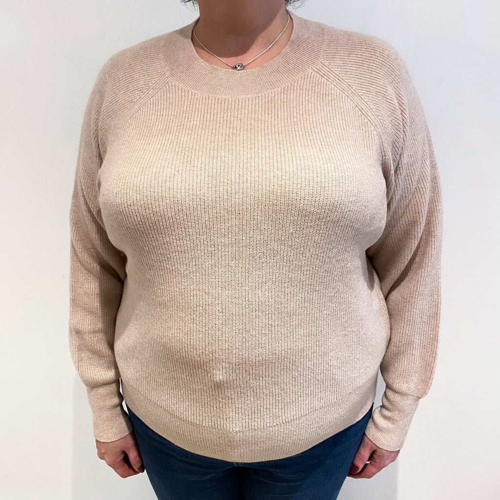 Nude Pink Cashmere Turtle Neck Ribbed Jumper Extra Large