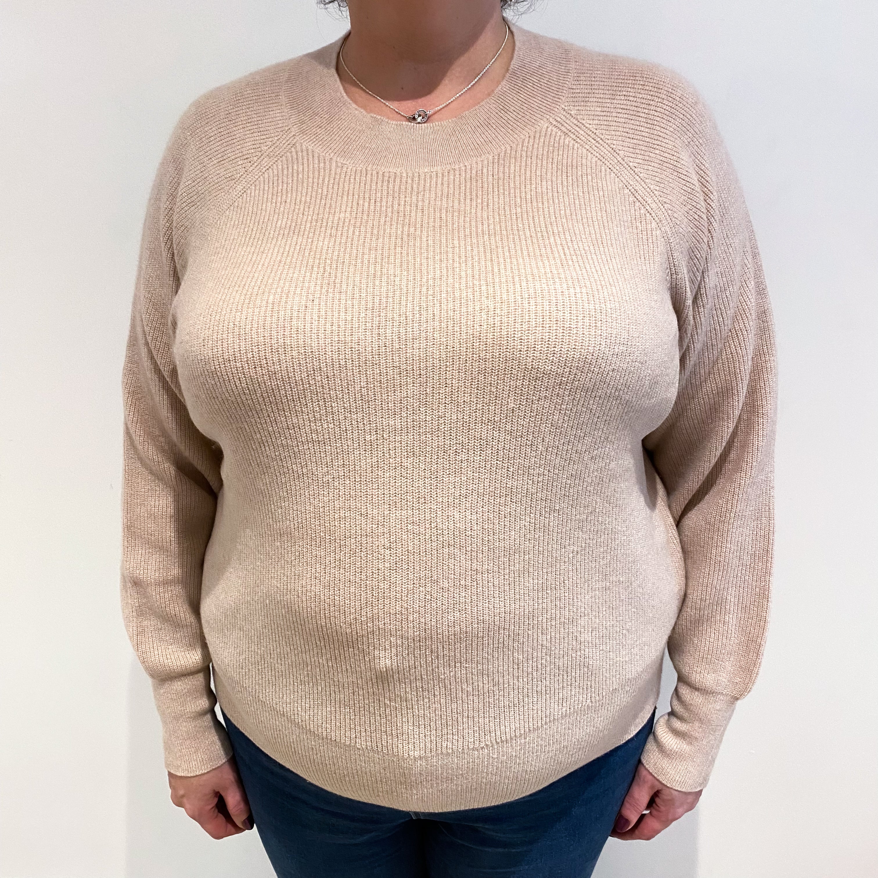 Nude Pink Cashmere Turtle Neck Ribbed Jumper Extra Large