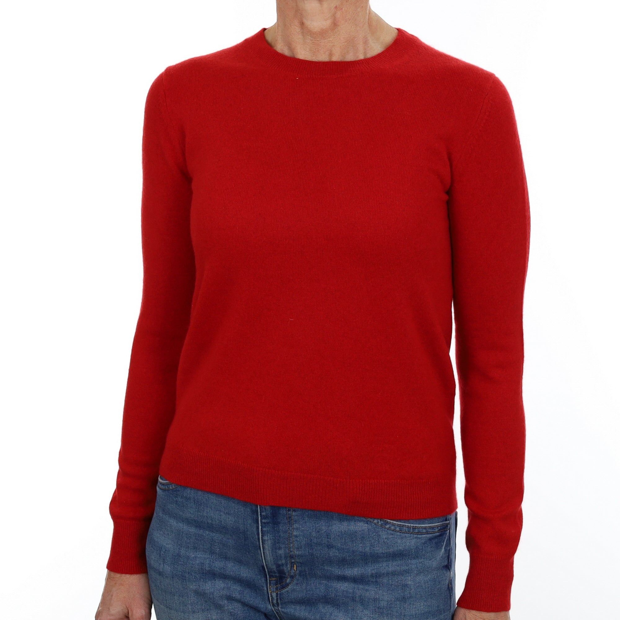 Scarlet Red Cashmere Crew Neck Jumper Small