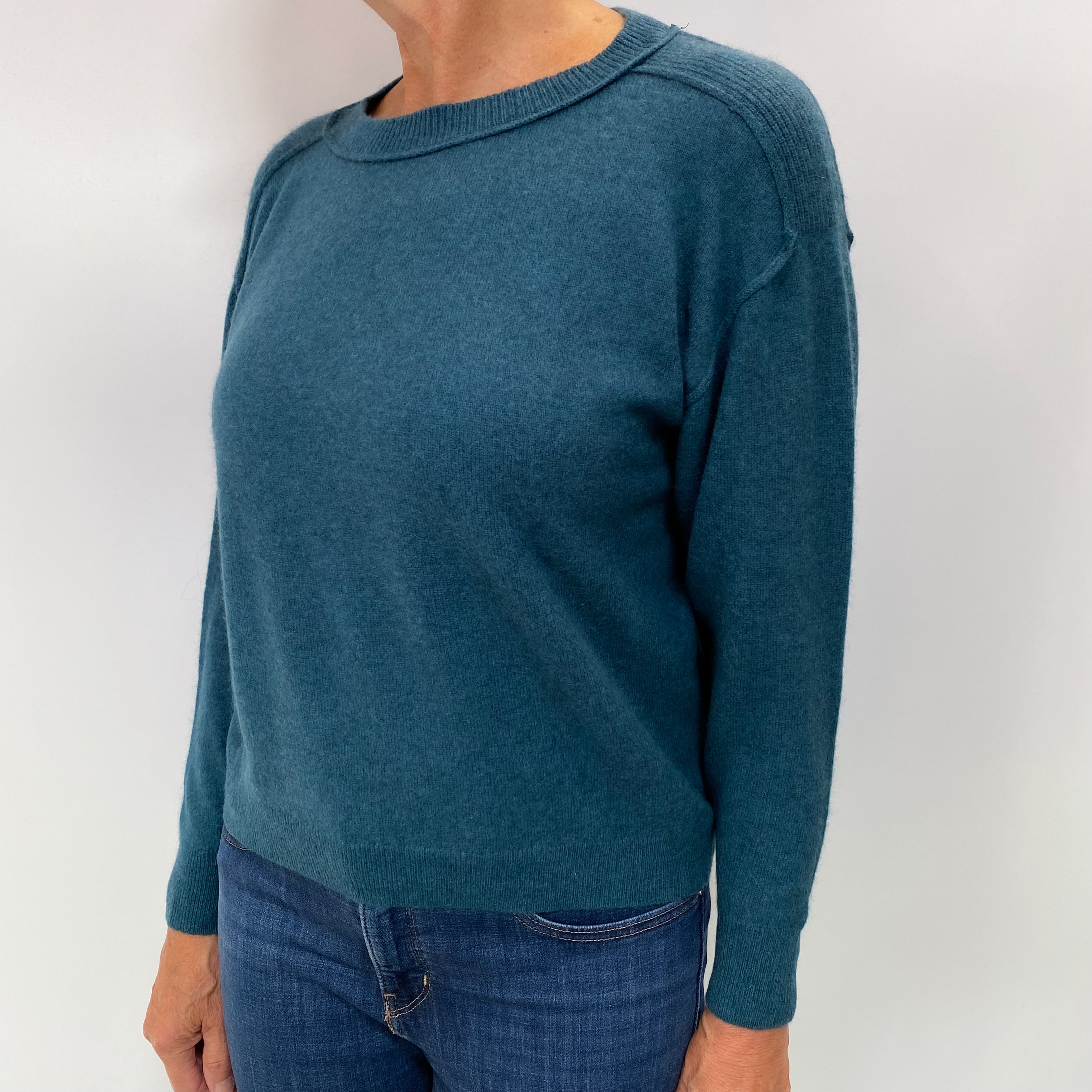 Petrol Blue Cashmere Crew Neck Jumper Medium