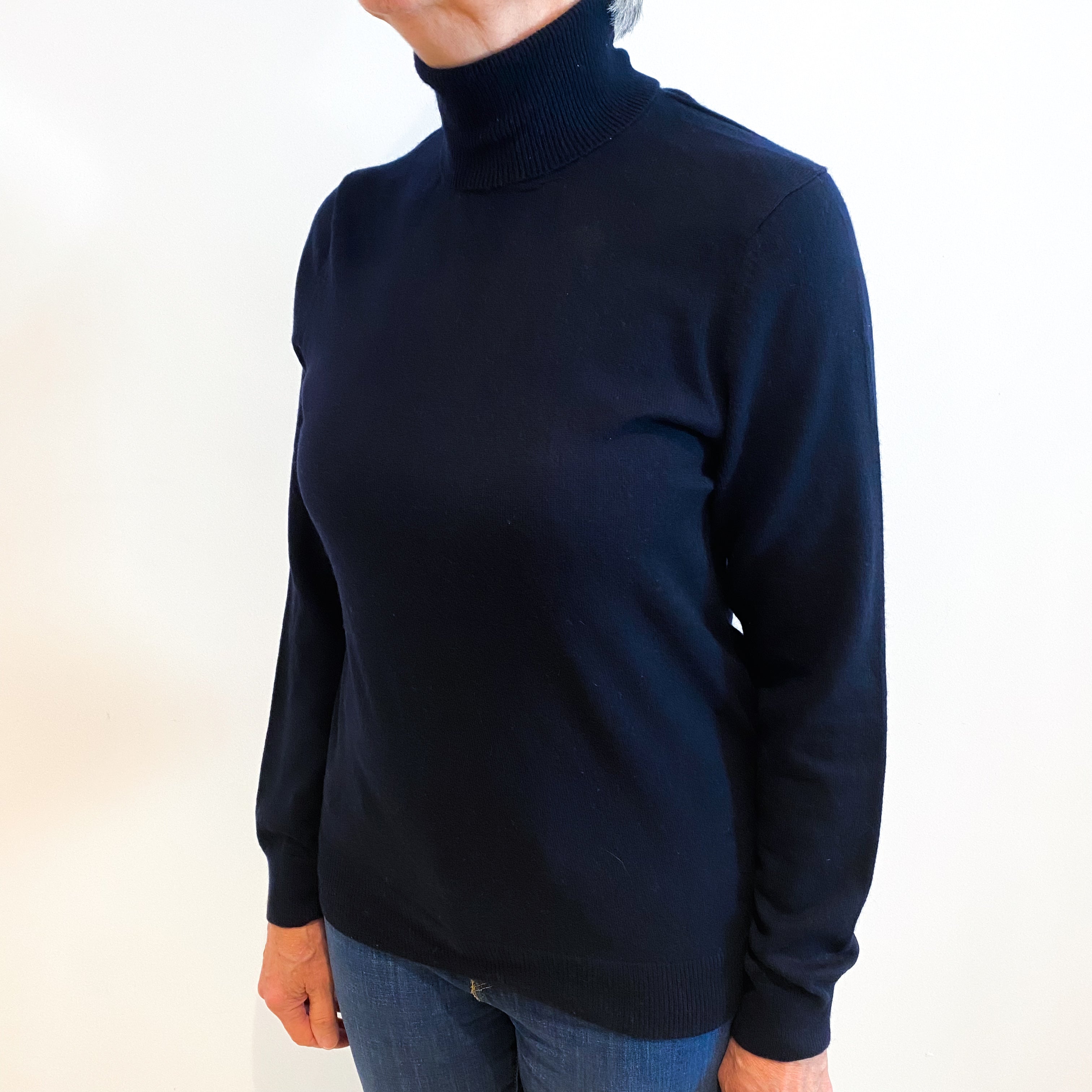 Navy Blue Cashmere Polo Neck Jumper Medium