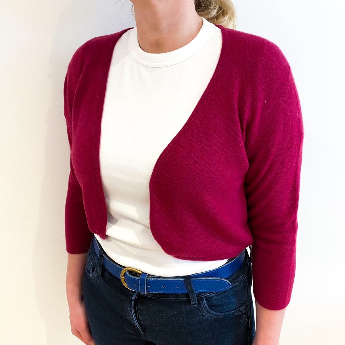 Cherry Pink Cashmere Edge To Edge Bolero Cardigan Large