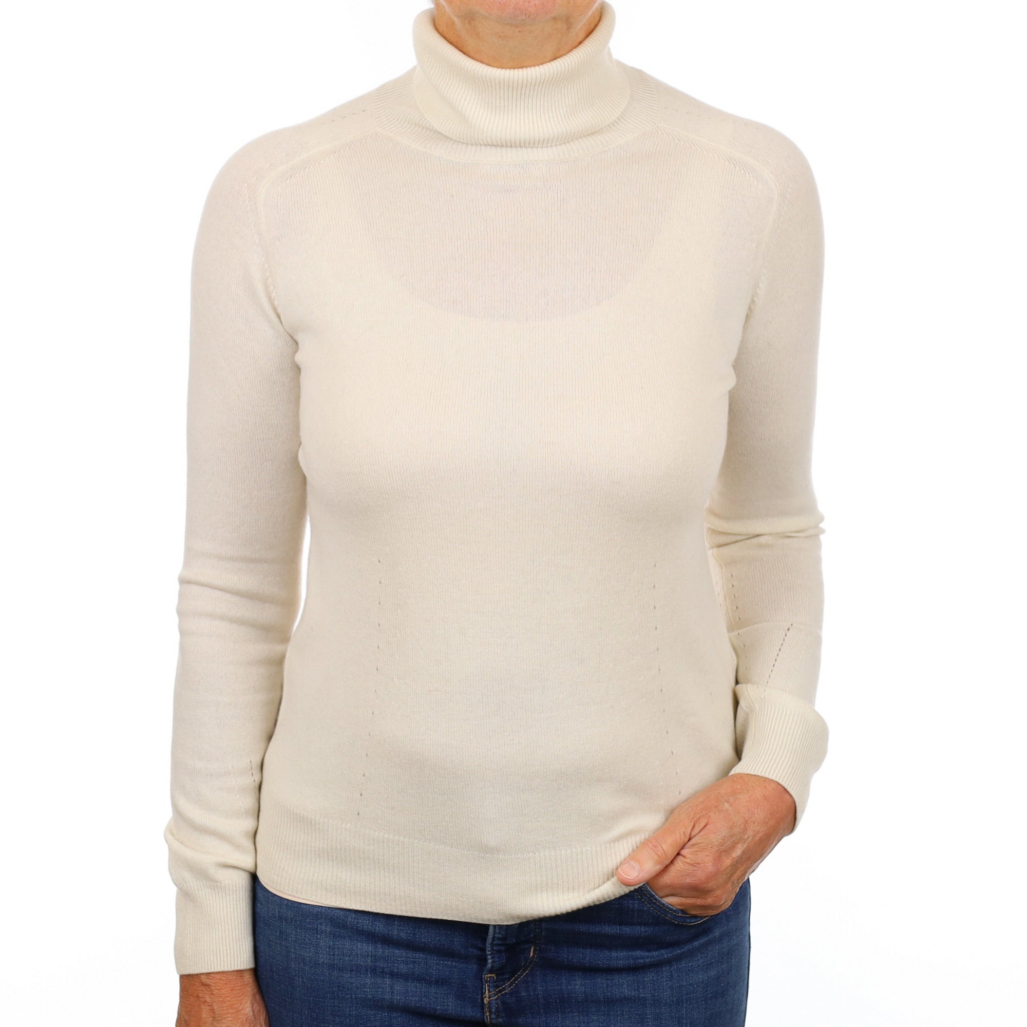 Vanilla Cream Cashmere Polo Neck Jumper Medium