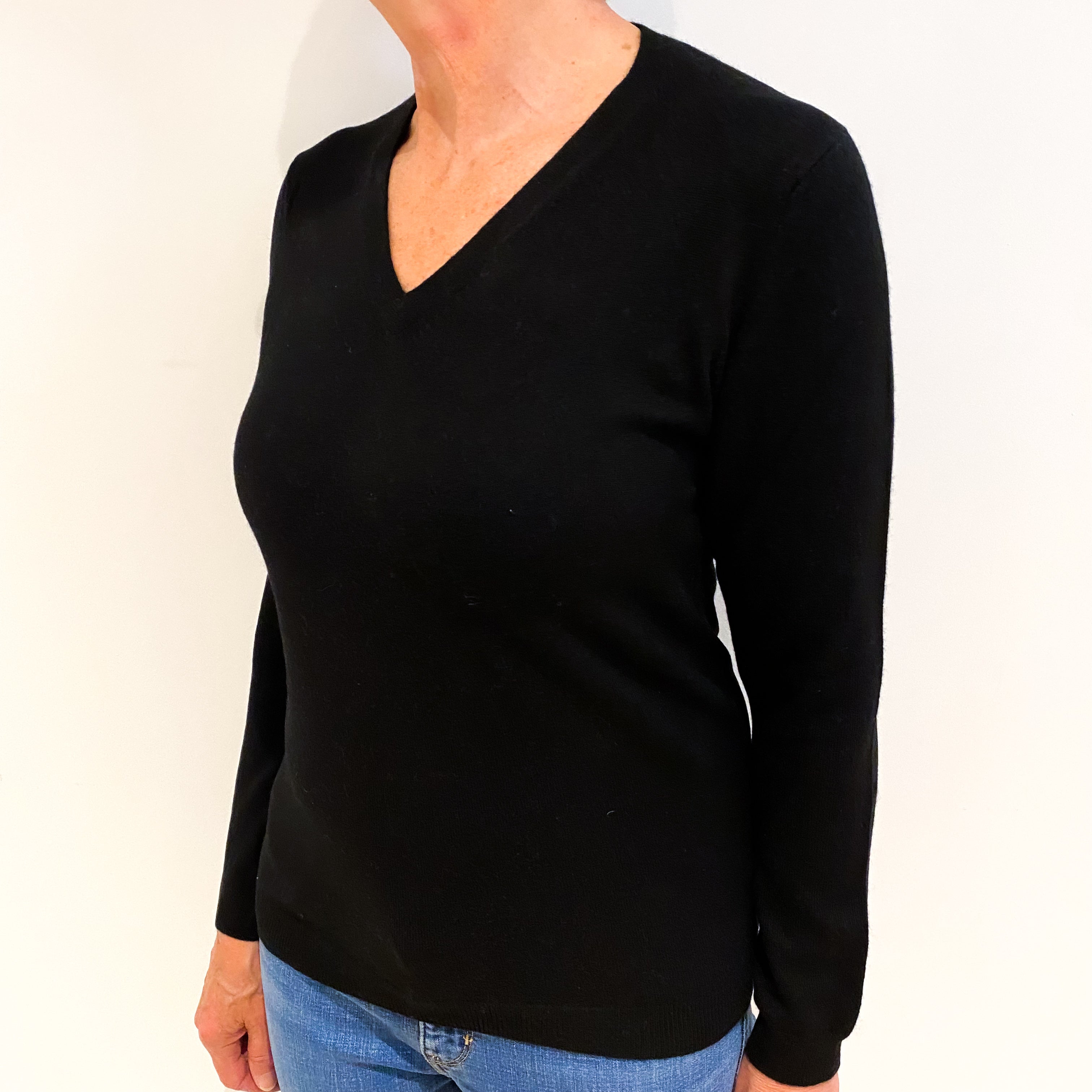 Black Cashmere V Neck Jumper Medium