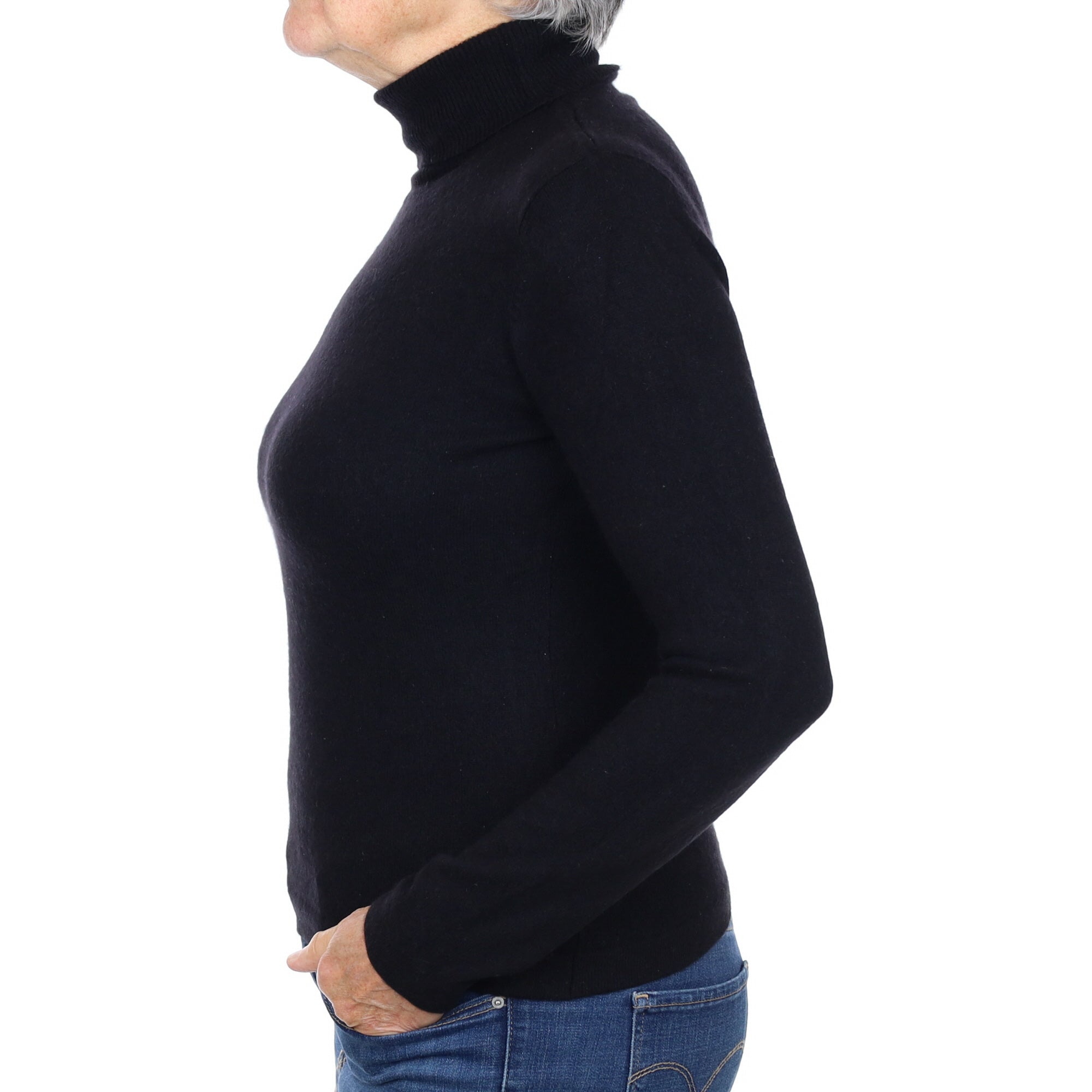 Black Cashmere Polo Neck Jumper Medium