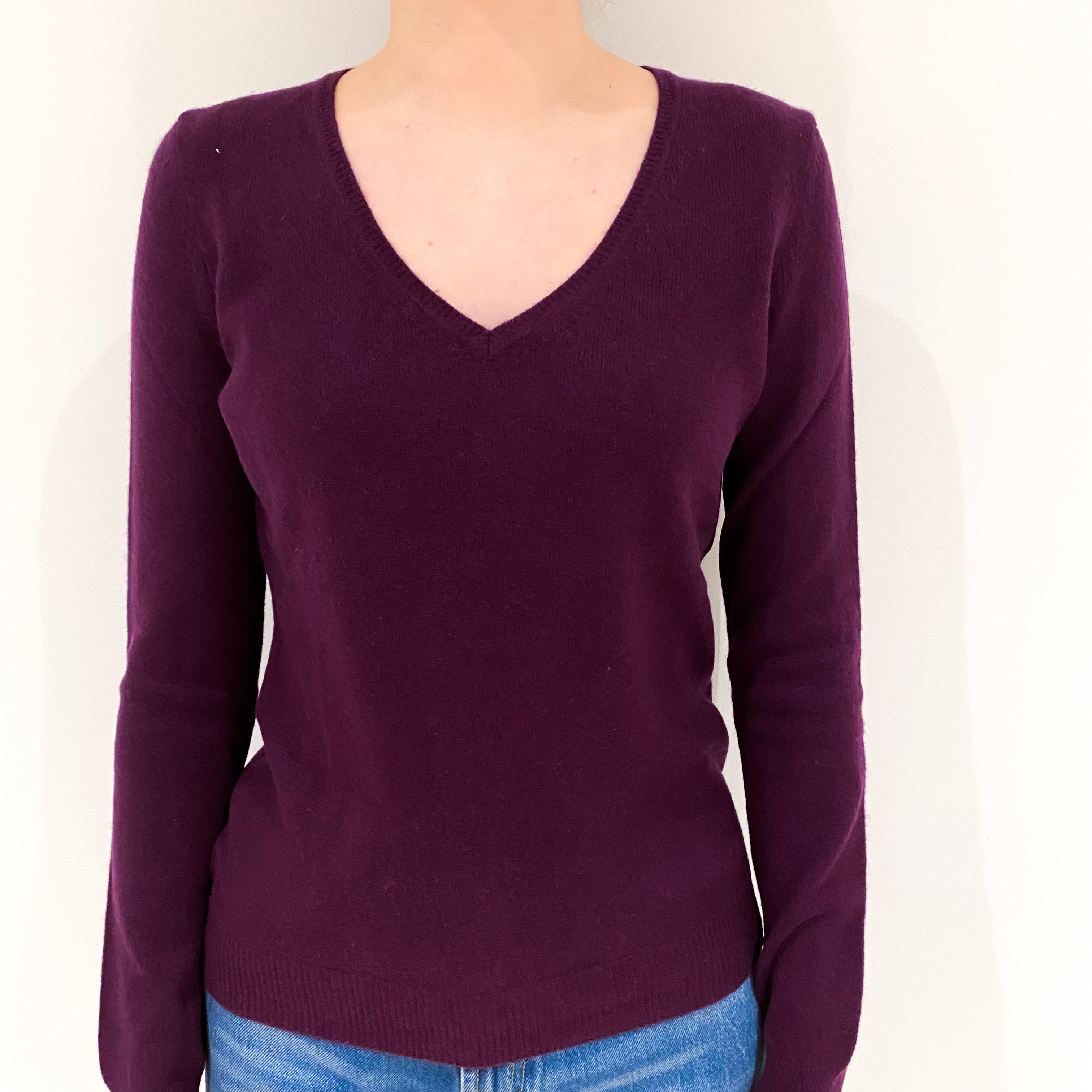 Mulberry Purple Cashmere V-Neck Jumper Extra Small