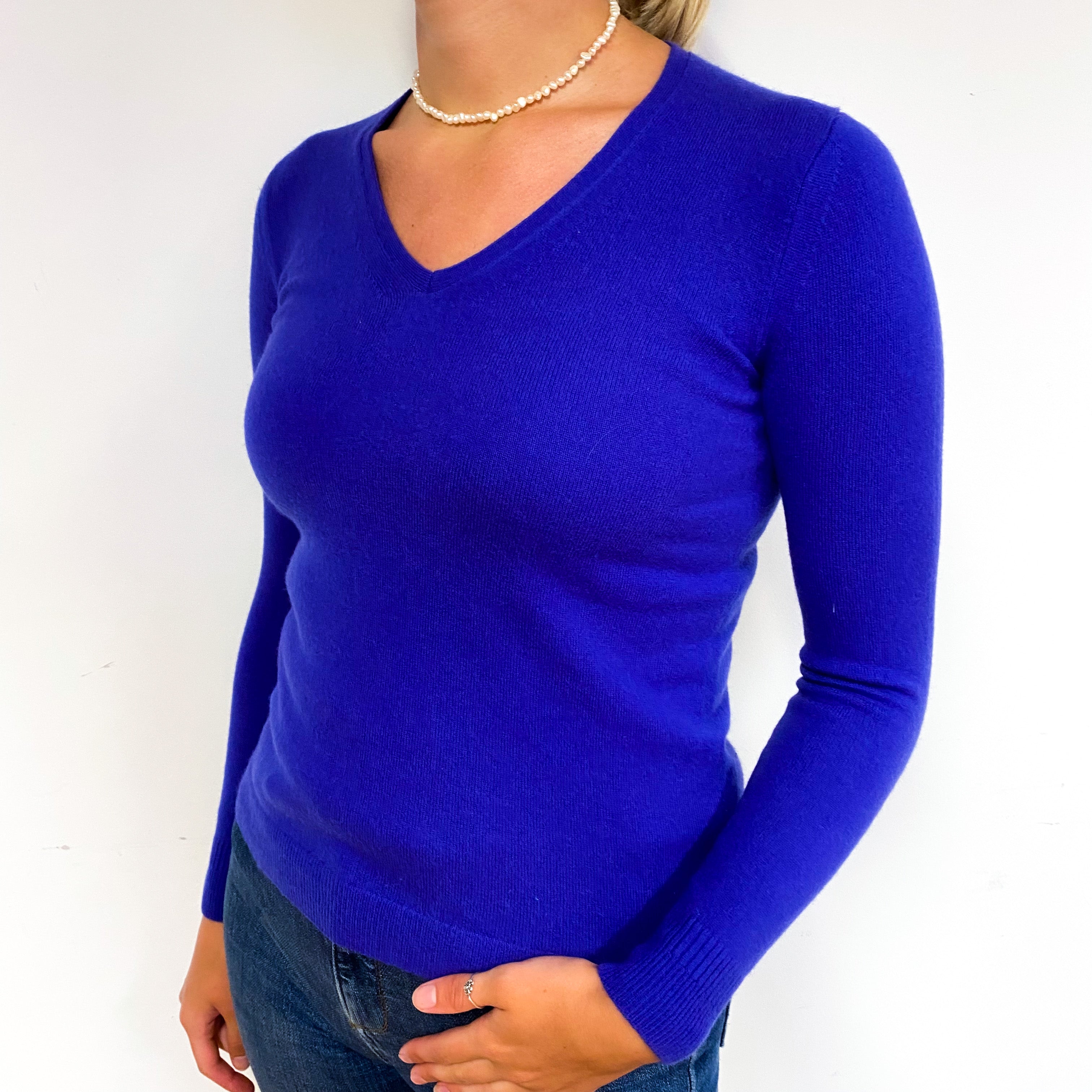 Indigo Purple Cashmere V-Neck Jumper Small