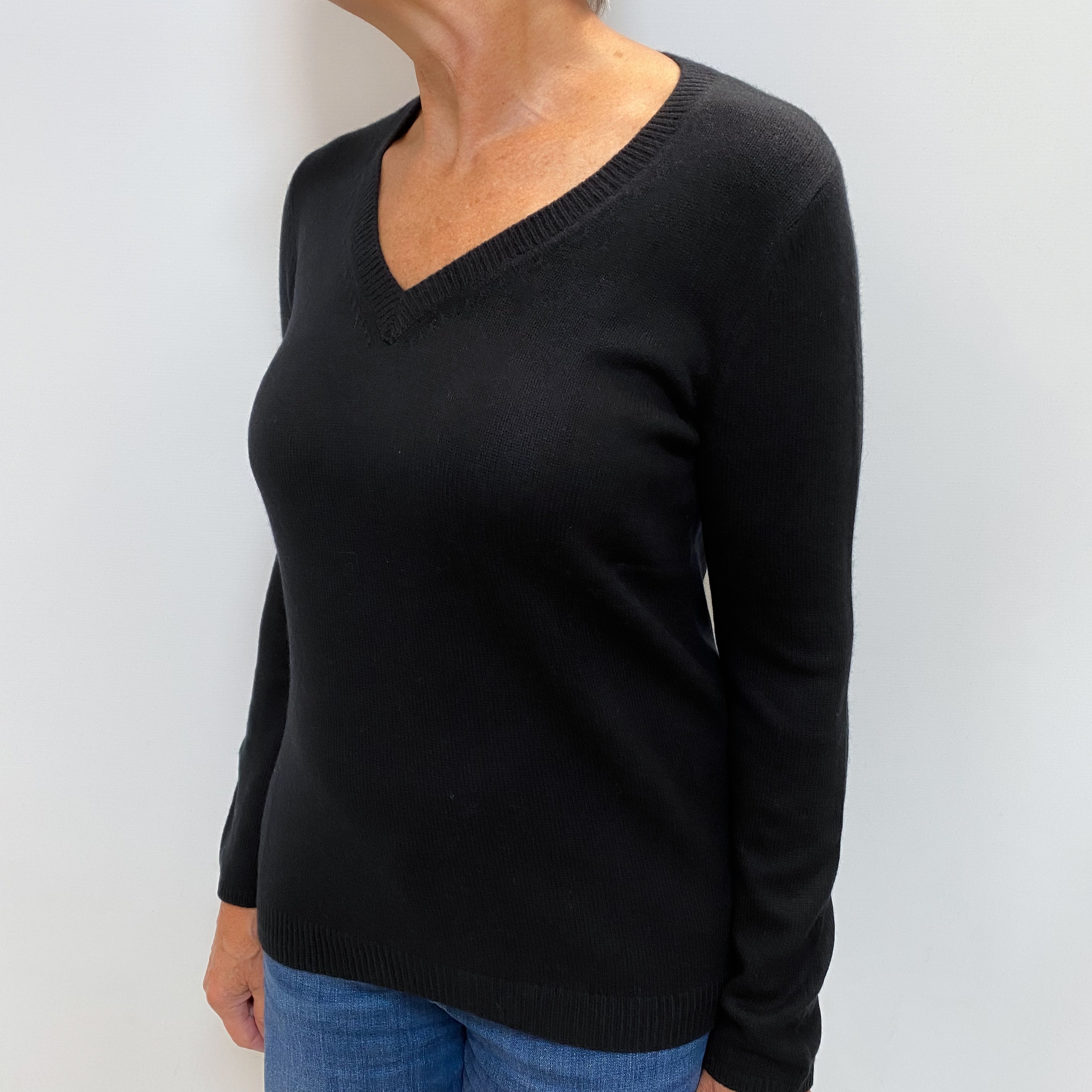 Black Cashmere V Neck Jumper Medium
