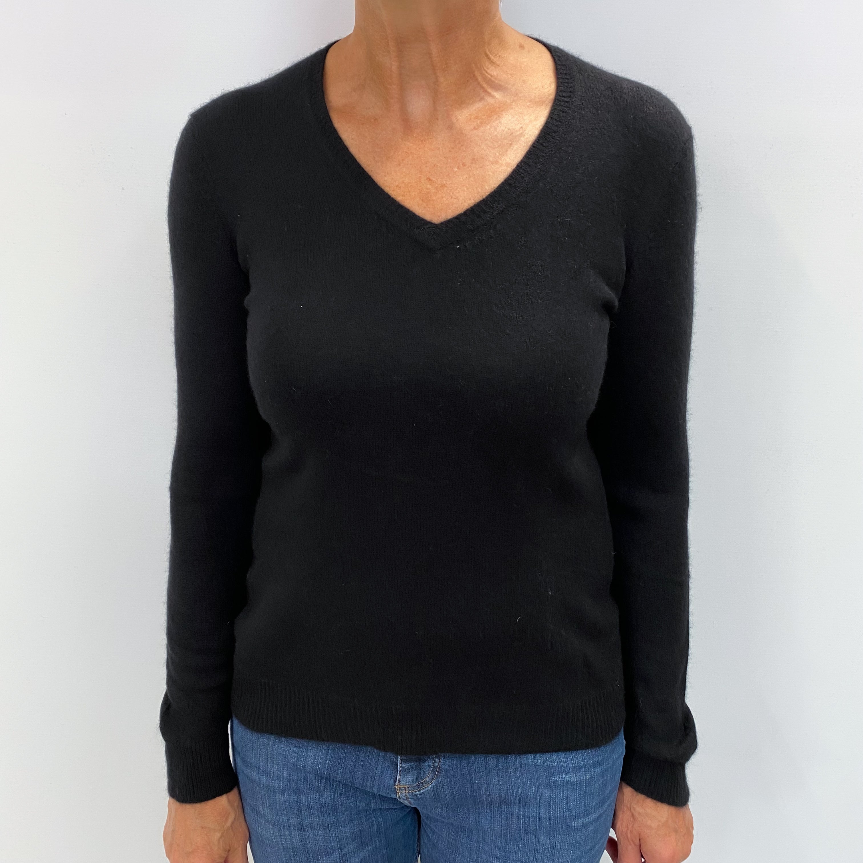 Black Cashmere V Neck Jumper Medium