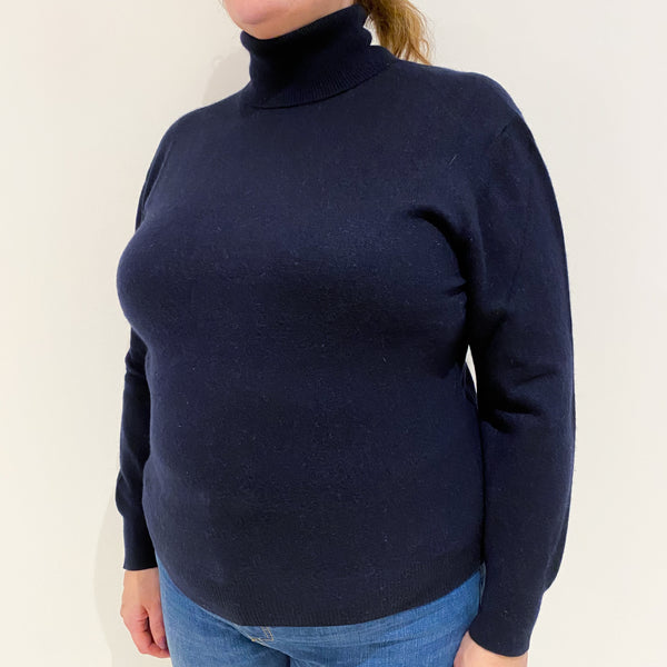 Navy Blue Cashmere Polo Neck Jumper Extra Large