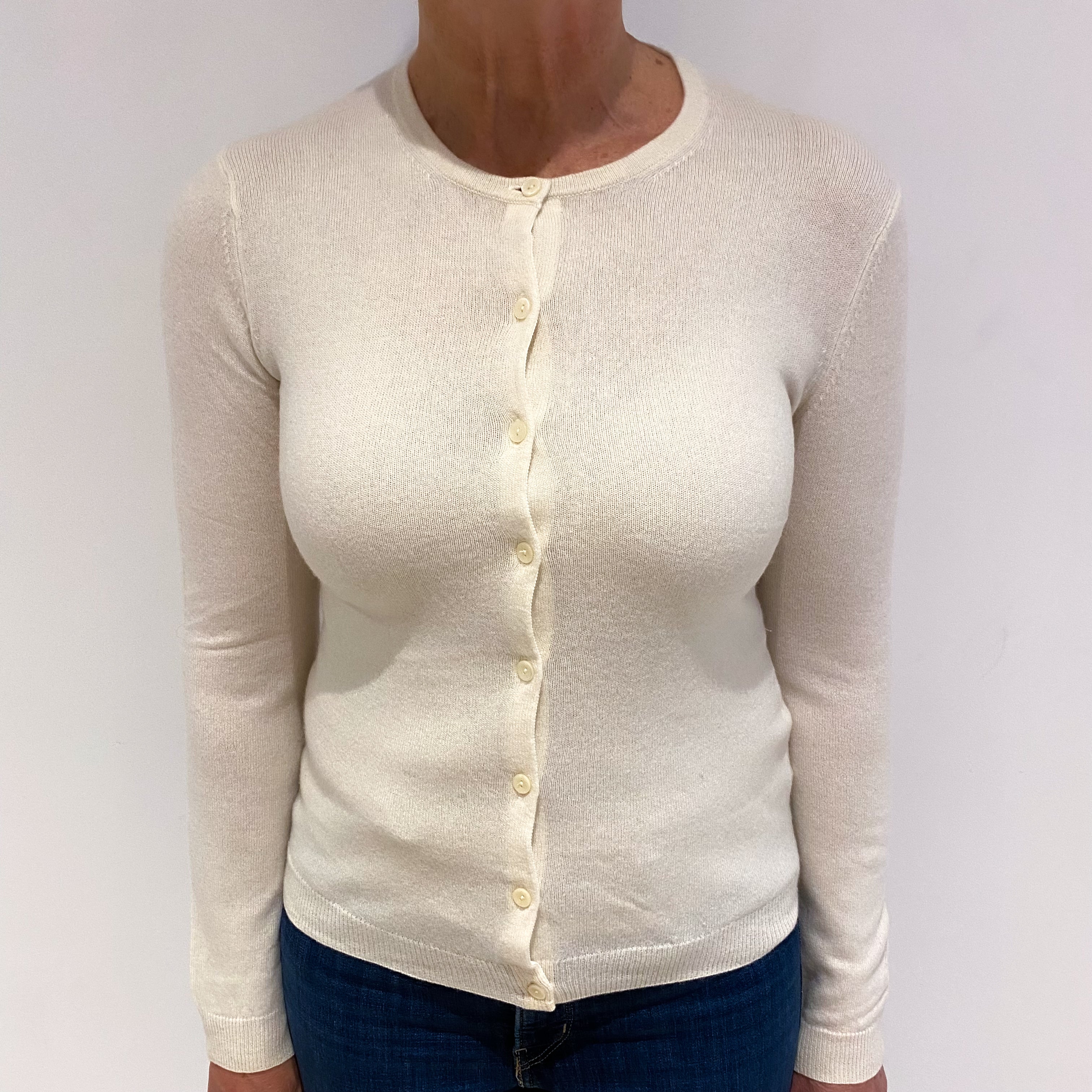 Vanilla Cream Cashmere Crew Neck Cardigan Medium