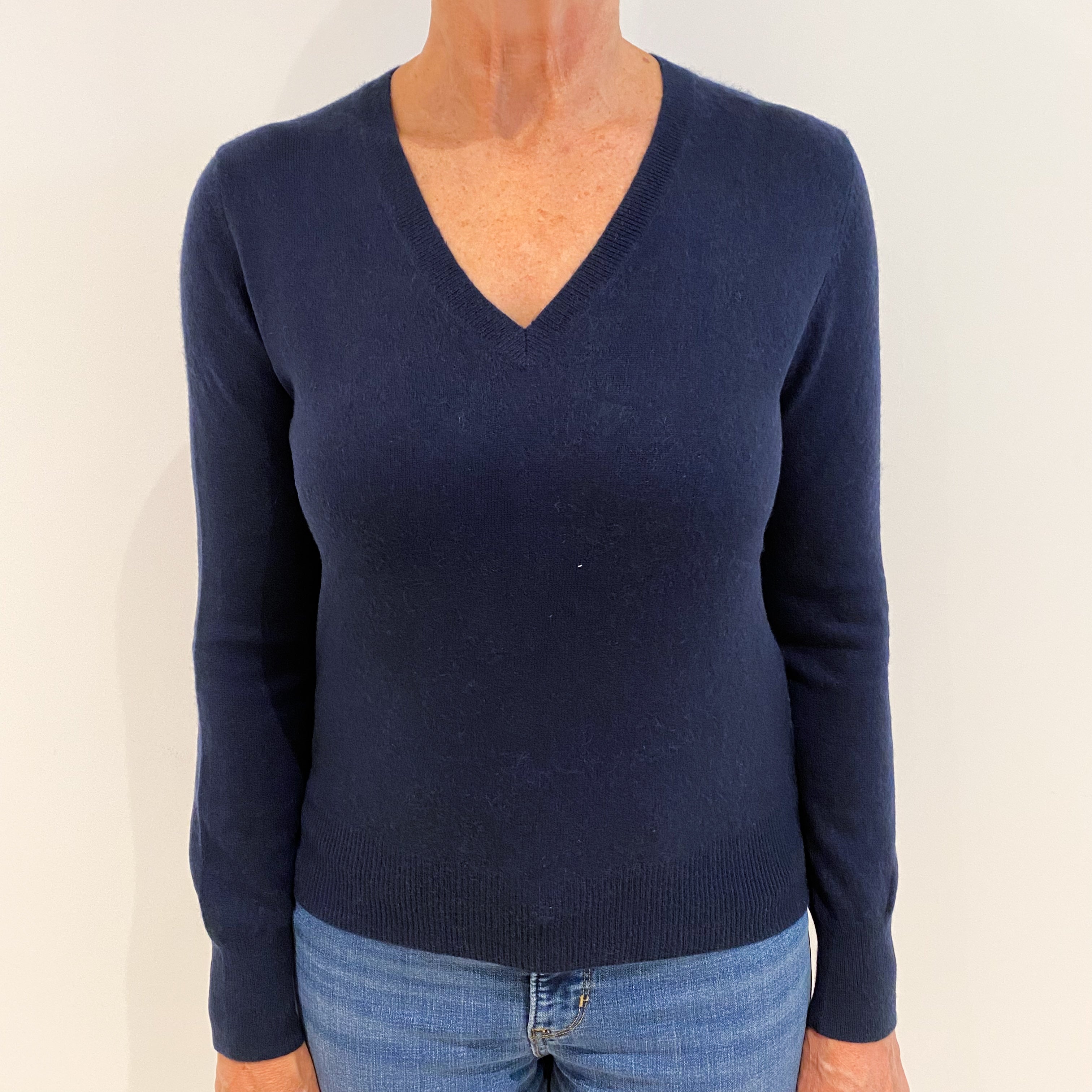 Navy Blue Cashmere V-Neck Jumper Medium