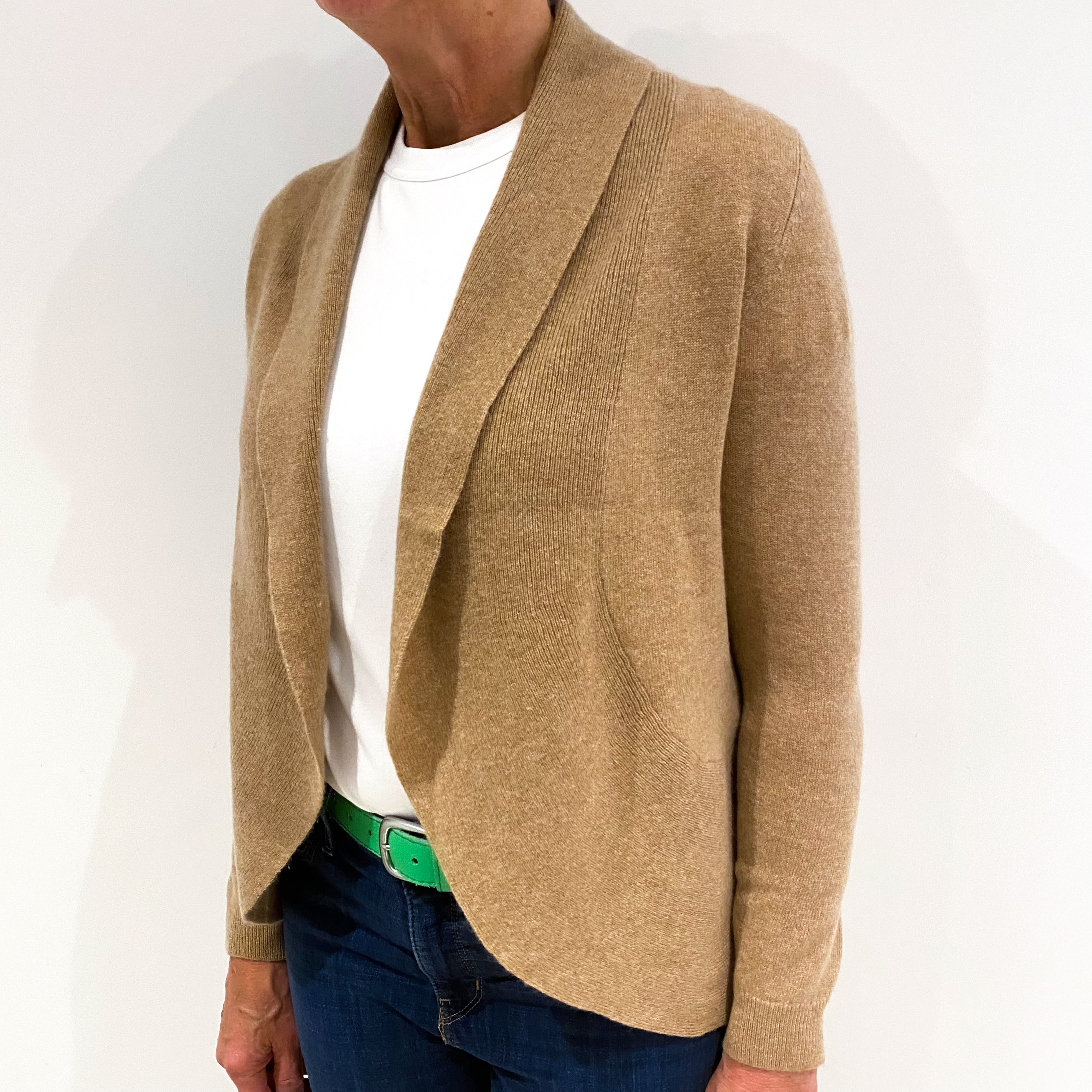 Caramel Brown Cashmere Waterfall Cardigan Medium