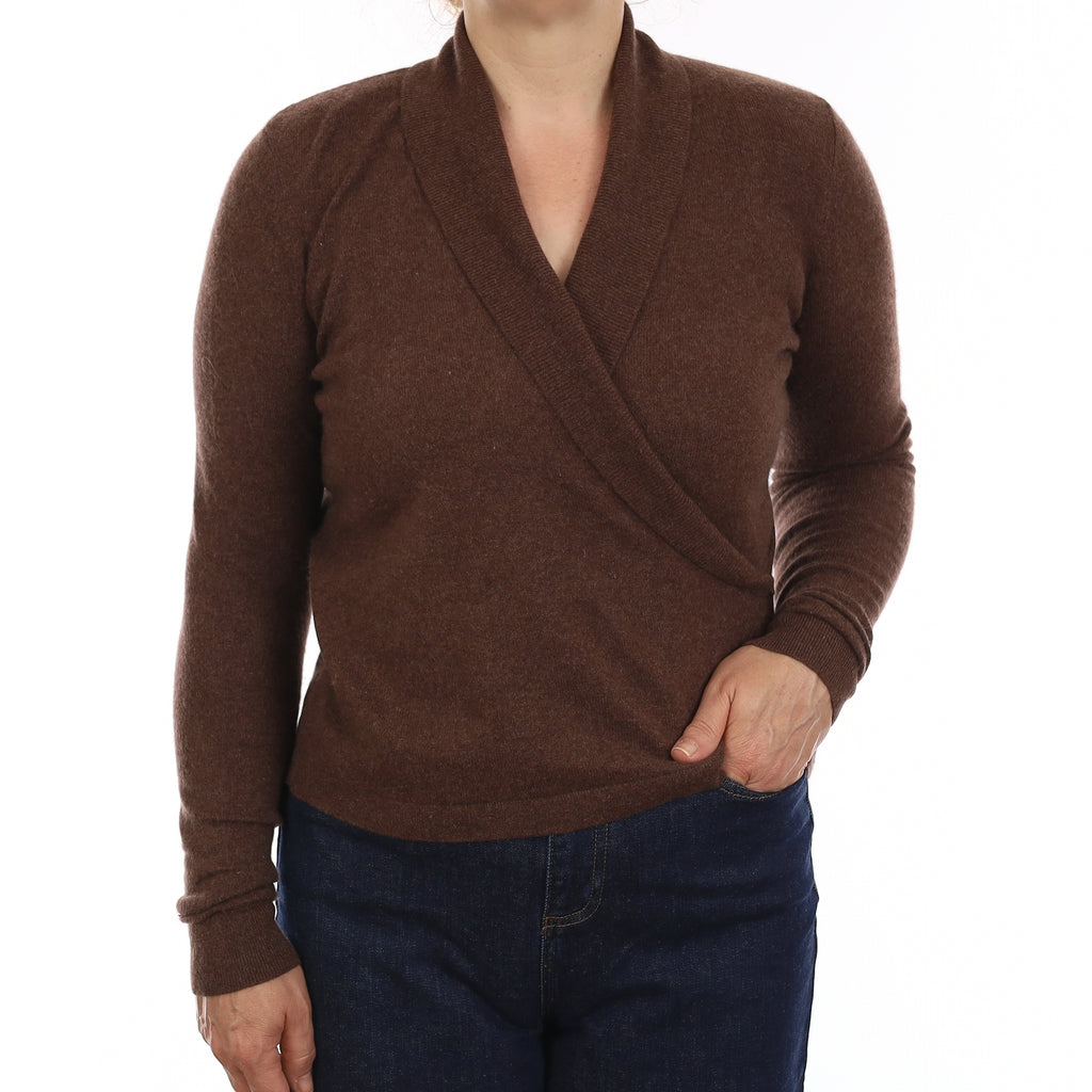 Mole Brown Cashmere Cross Over V Neck Jumper Medium