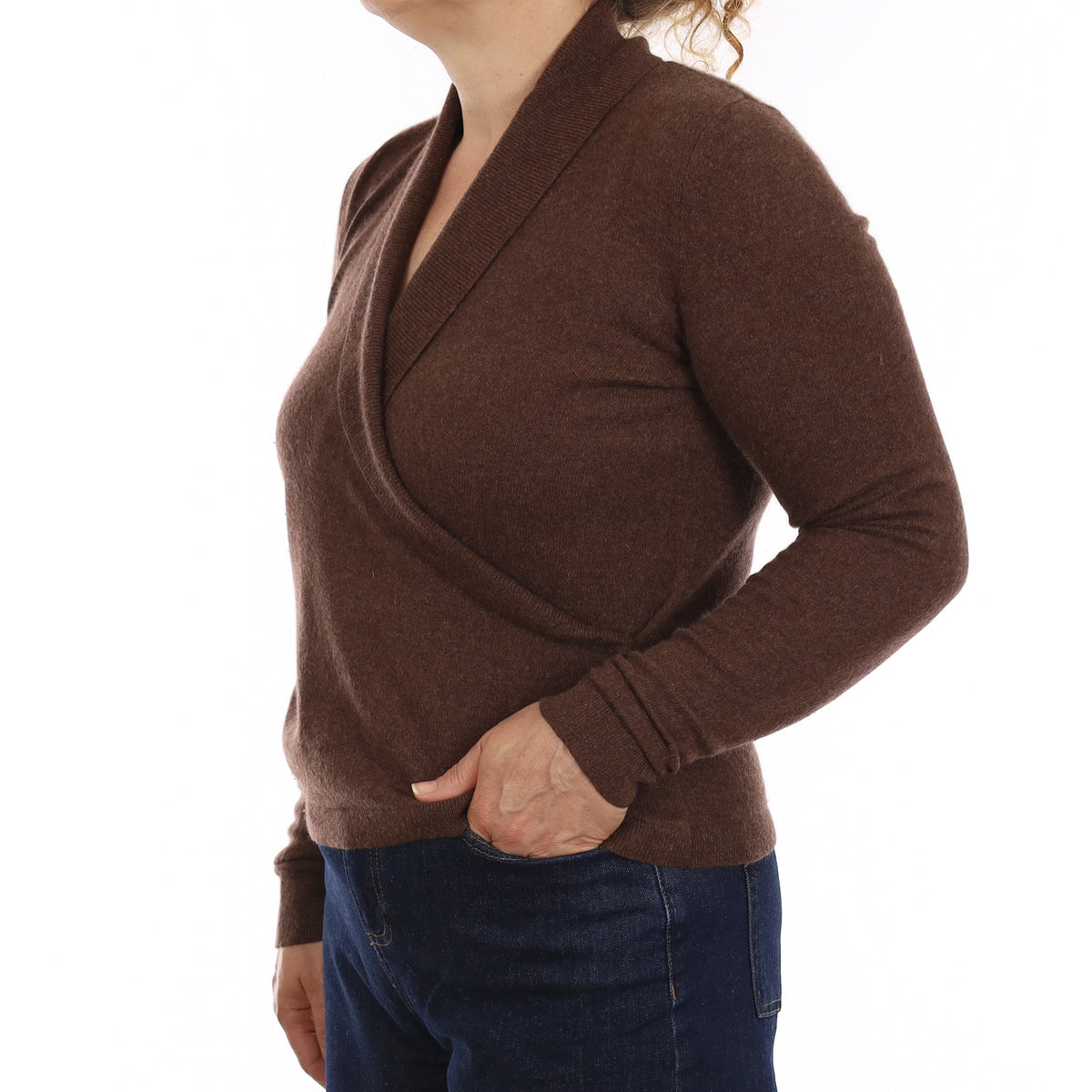Mole Brown Cashmere Cross Over V Neck Jumper Medium