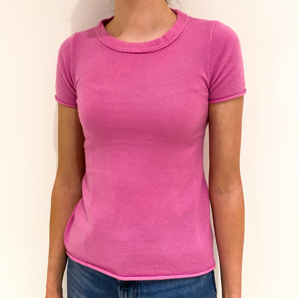Sweet Pea Pink Cashmere Crew Neck Short Sleeved Jumper Extra Small