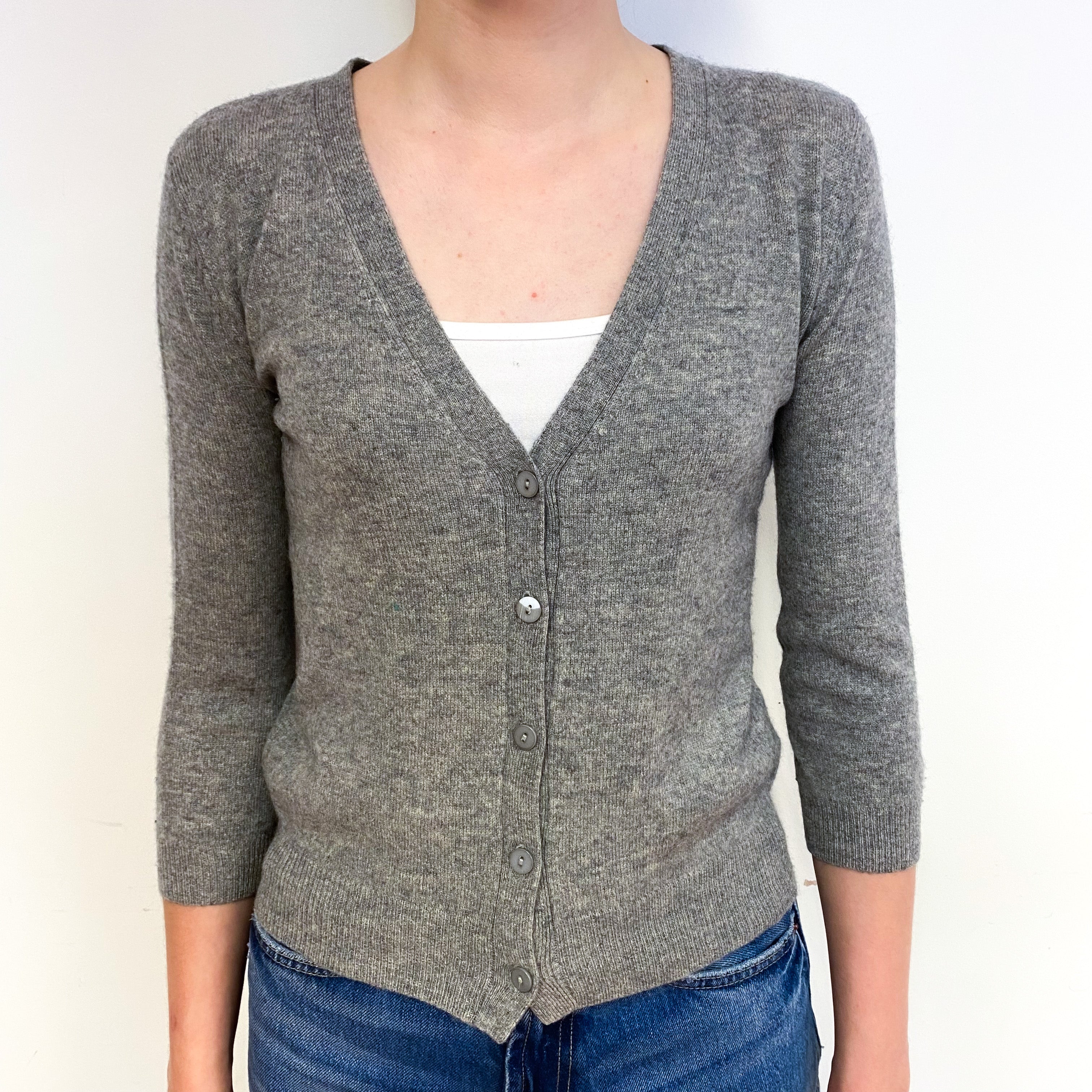 Ash Grey 3/4 Sleeve Cashmere V-Neck Cardigan Extra Small