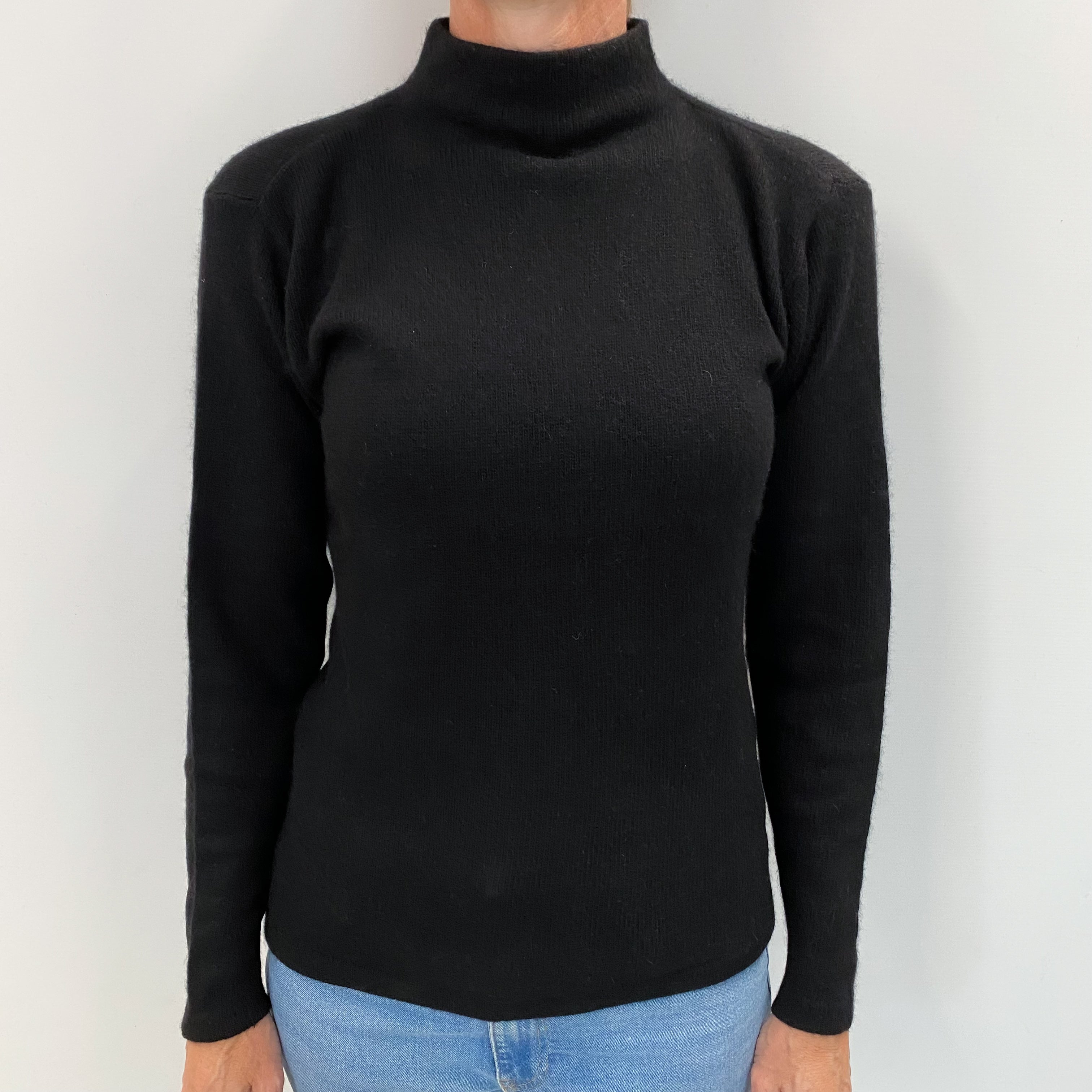 Neiman Marcus Black Cashmere Polo Neck Jumper Small