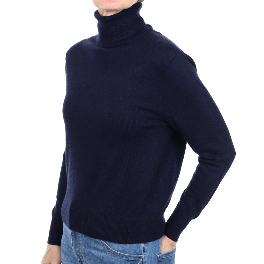 Navy Blue Cashmere Polo Neck Jumper Small