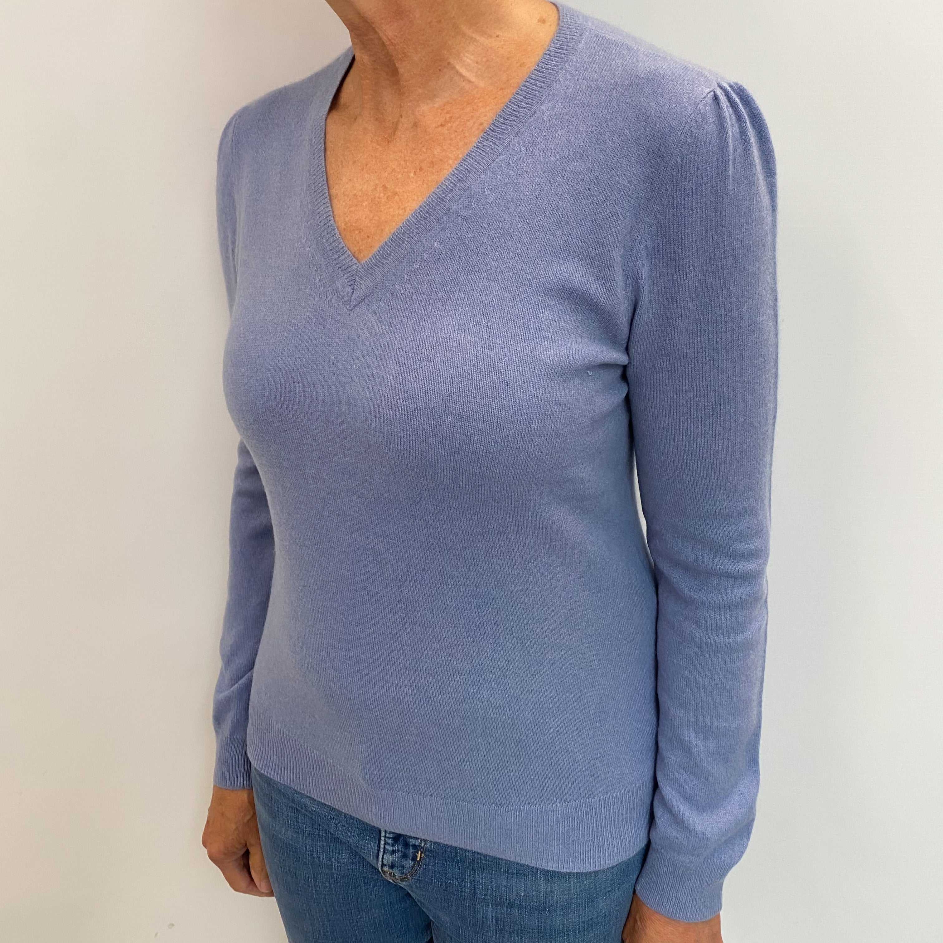Light Denim Blue Cashmere V Neck Jumper Medium