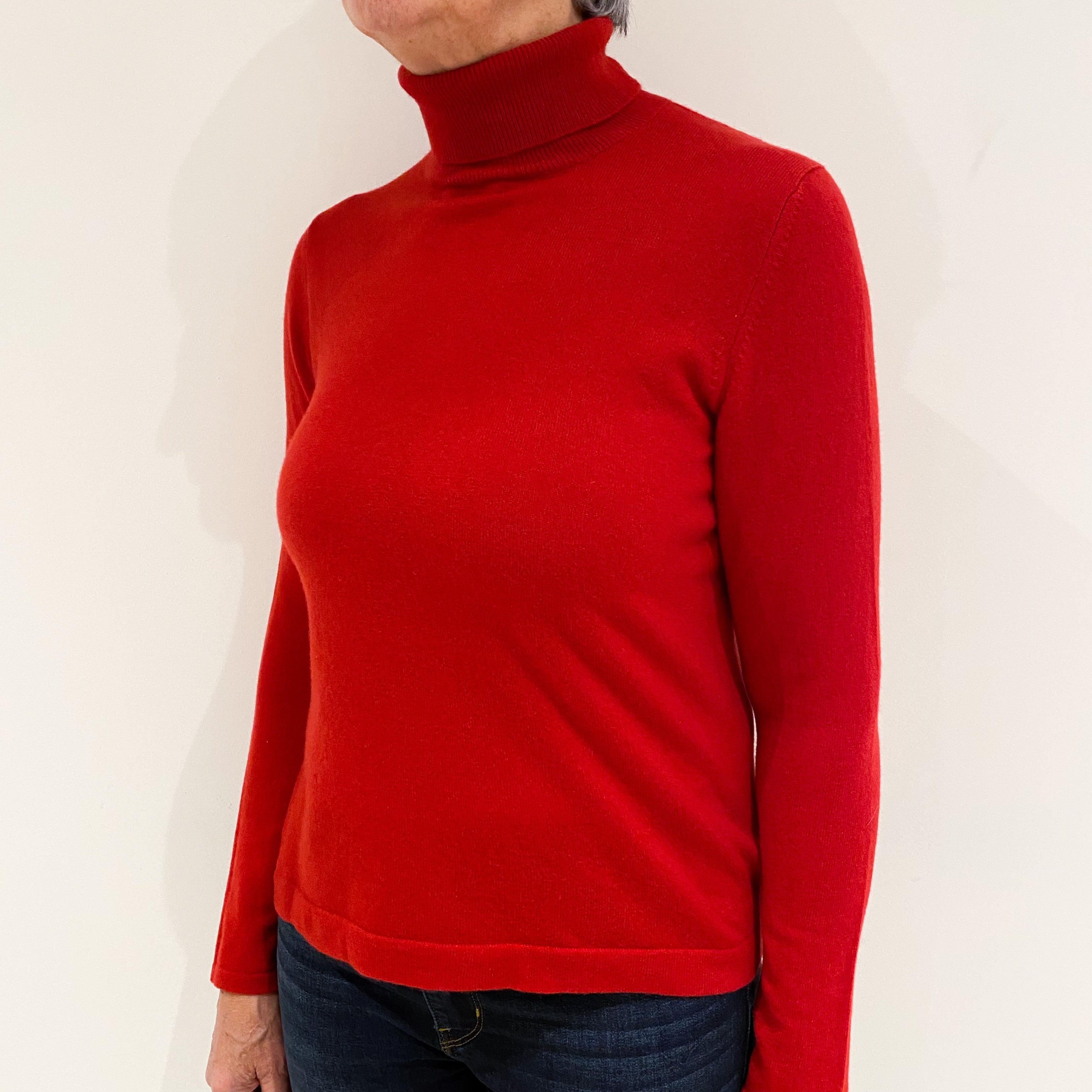 Scarlet Red Cashmere Polo Neck Jumper Medium