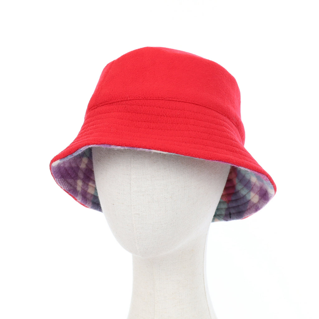 Purple Pink and Green Patterned Reversible Cashmere Bucket Hat Medium