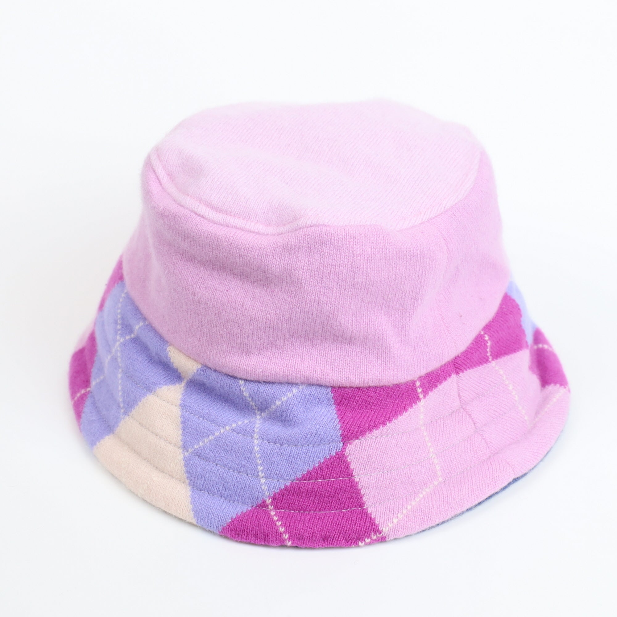 Purple Argyle and Blue Reversible Cashmere Bucket Hat Medium