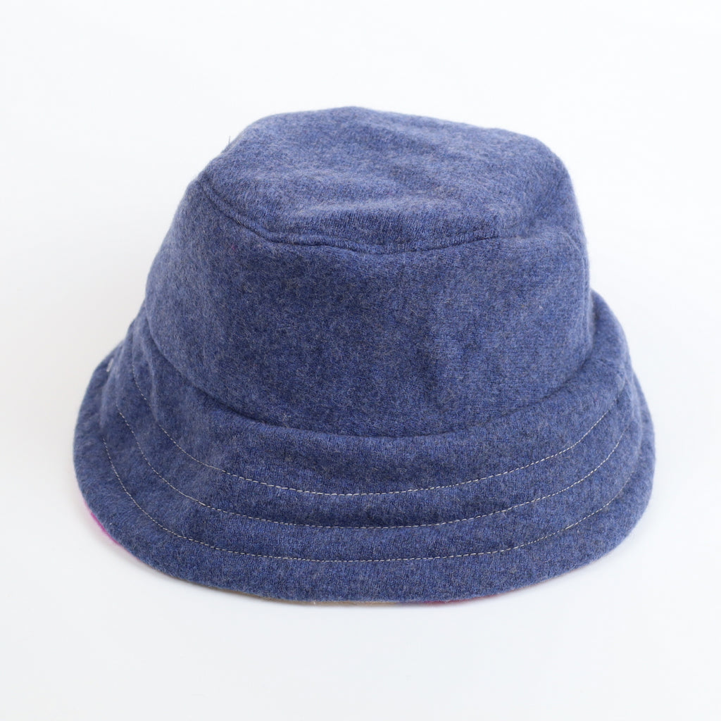 Purple Argyle and Blue Reversible Cashmere Bucket Hat Medium