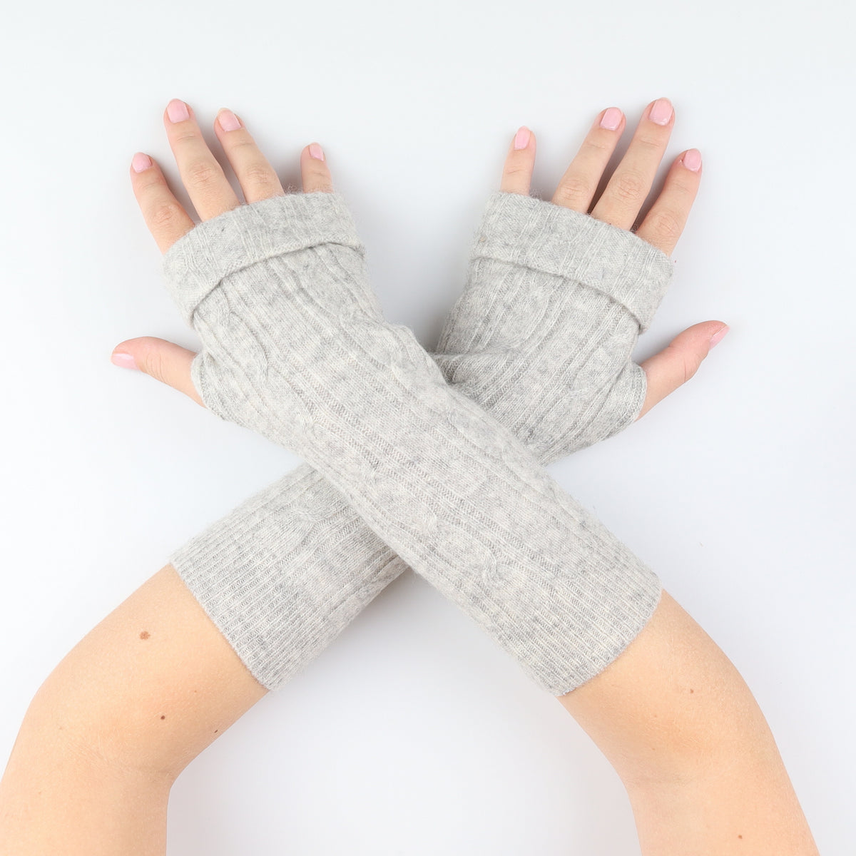Smoke Grey Cable Fingerless Gloves