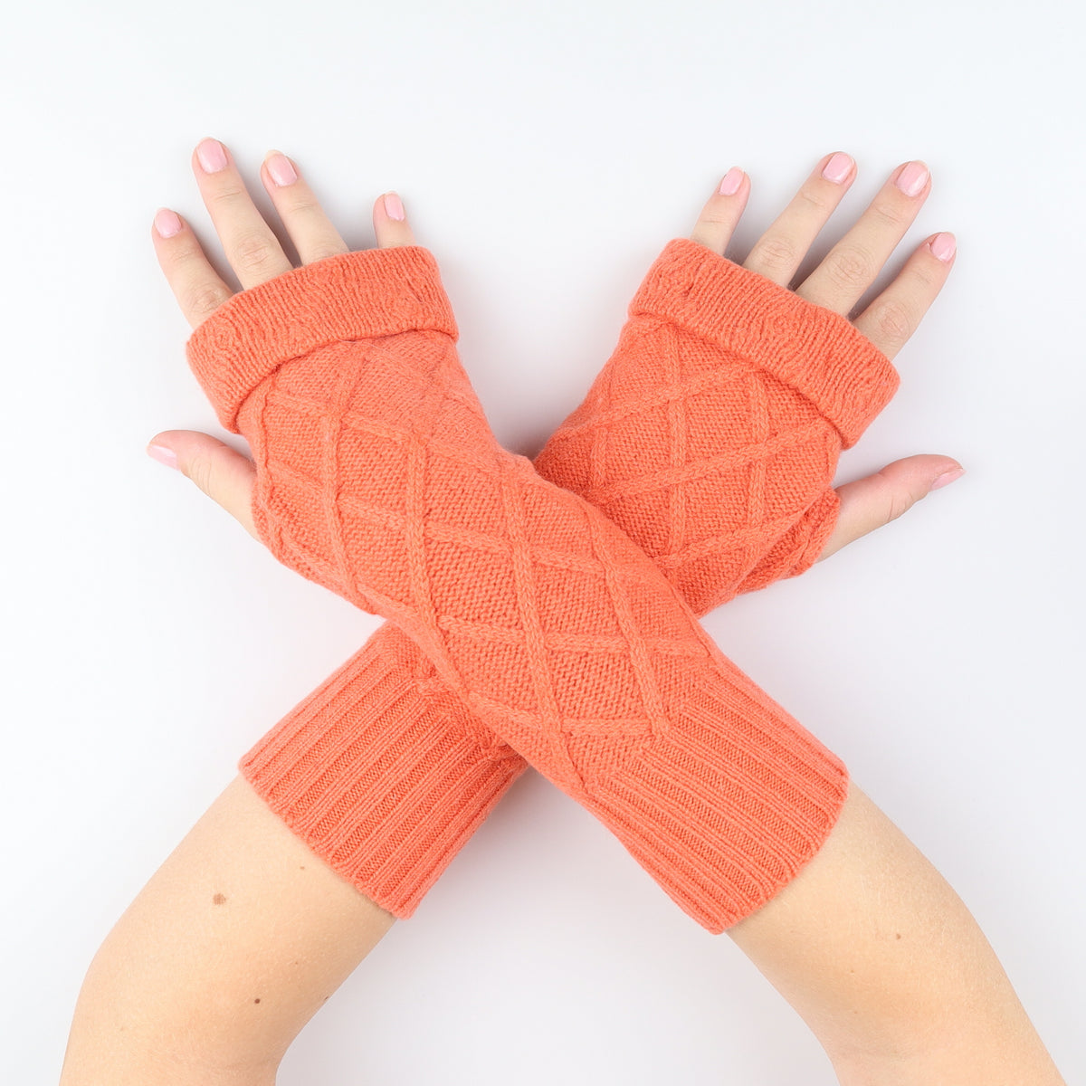 Orange Textured Fingerless Gloves