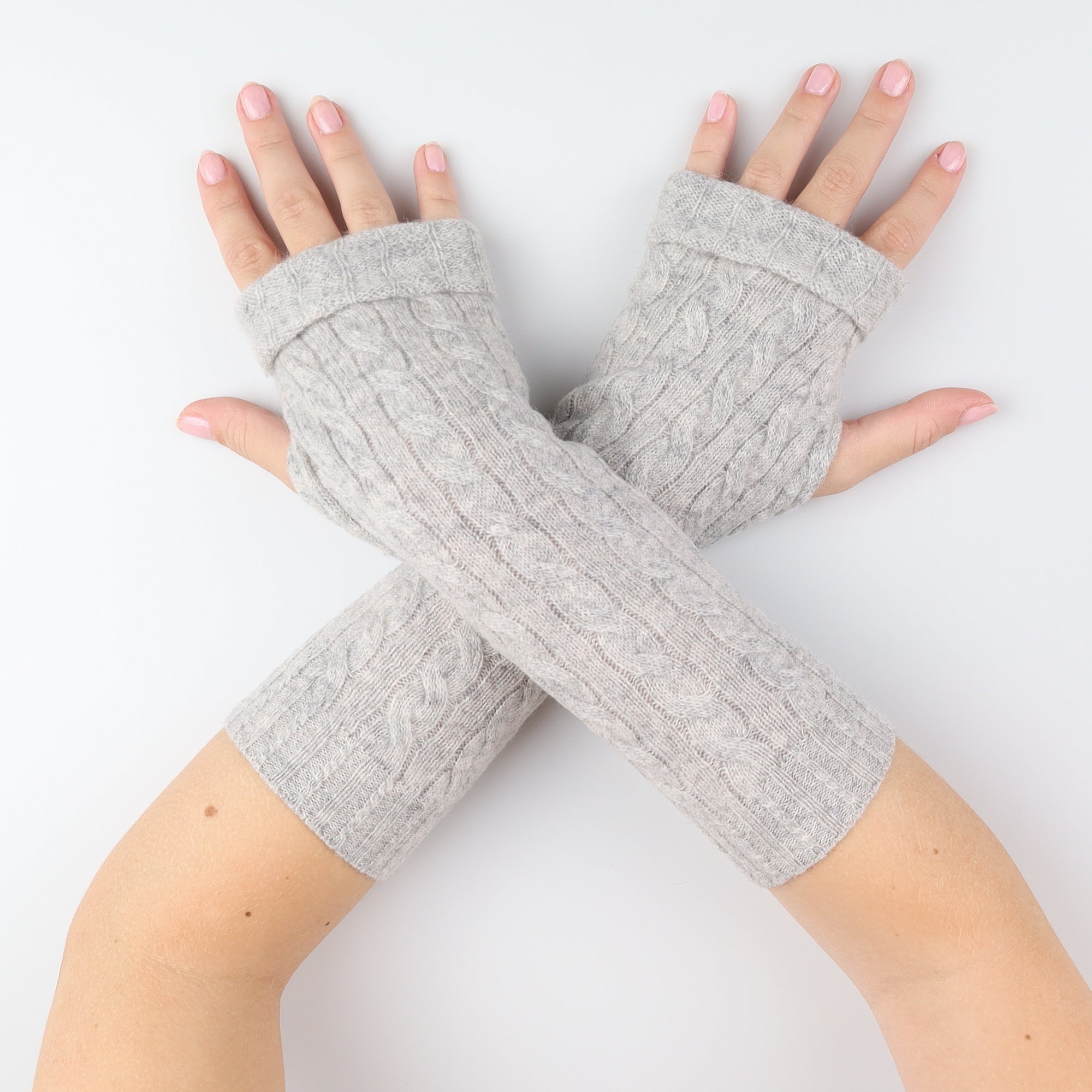 Smoke Grey Cable Fingerless Gloves
