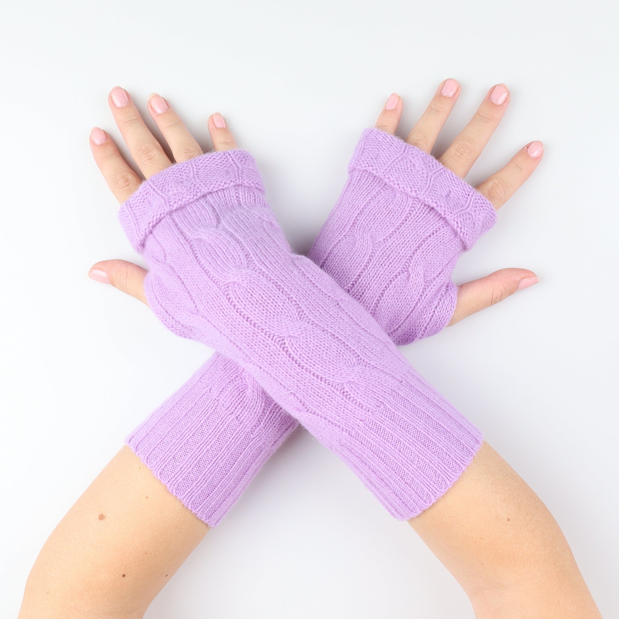 Lavender Cable Fingerless Gloves
