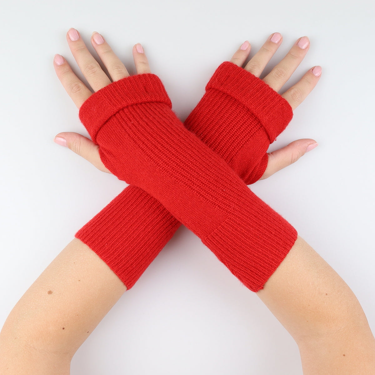Scarlet Red Ribbed Fingerless Gloves