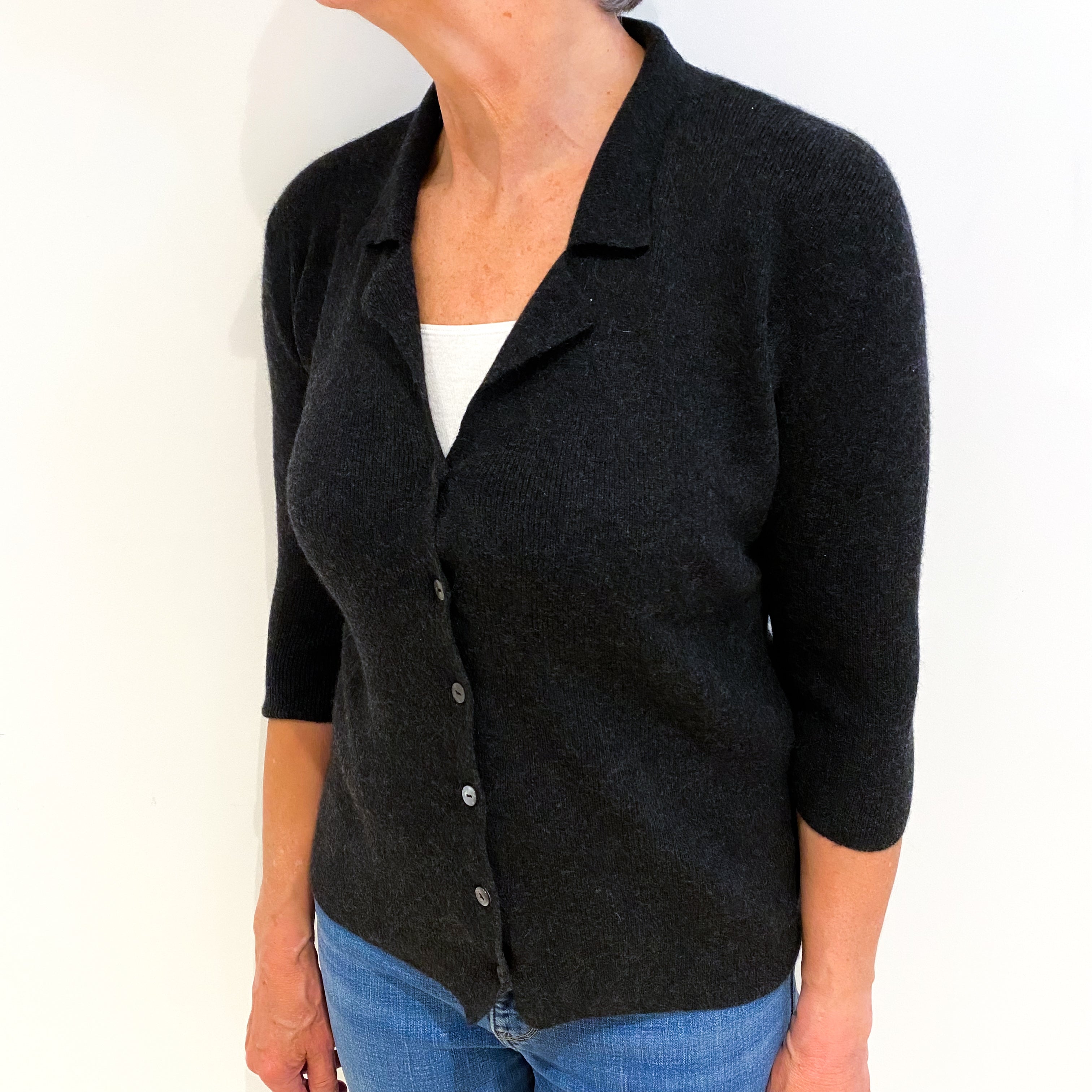 Charcoal Grey Cashmere Collared V Neck Cardigan Medium