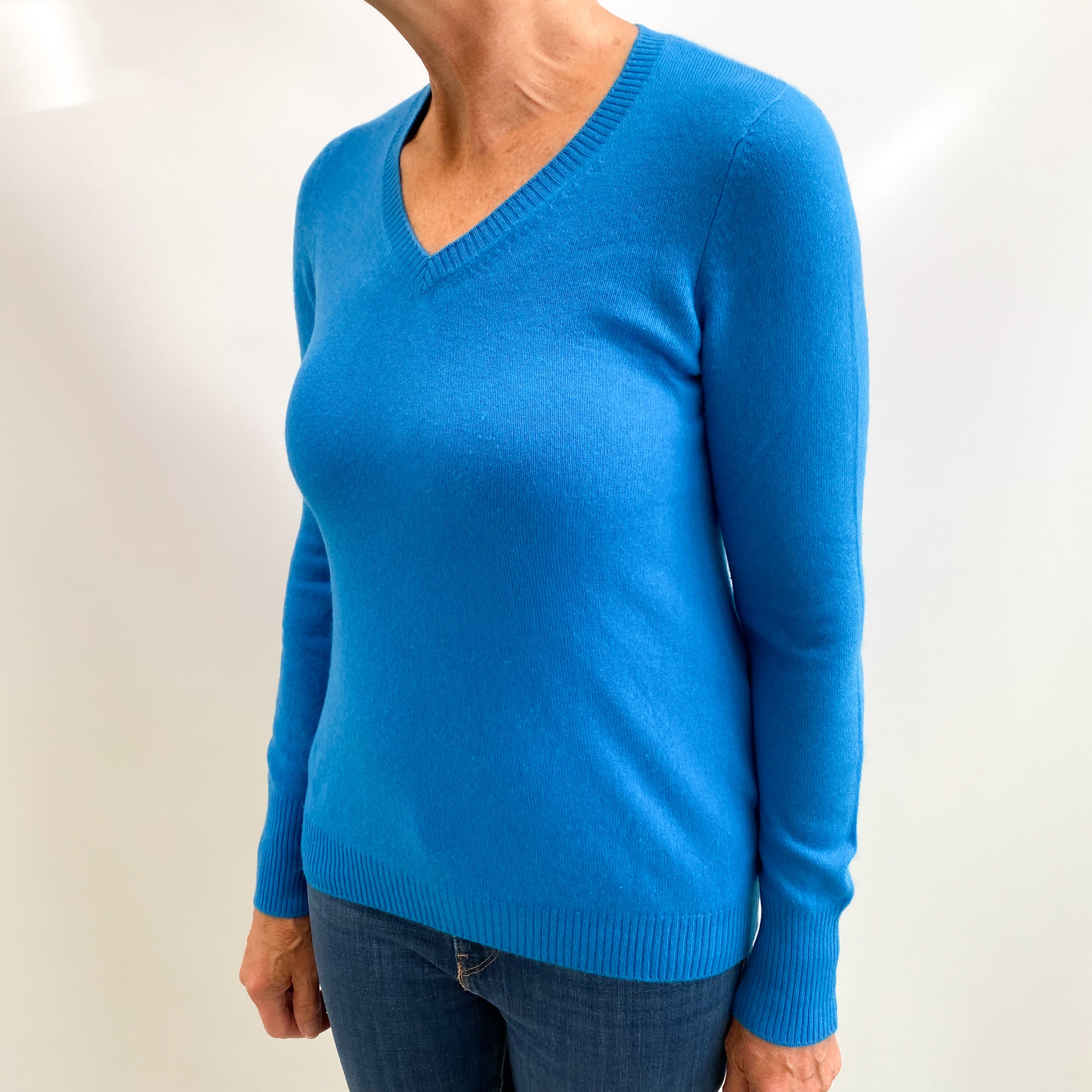 Dark Turquoise Cashmere V Neck Jumper Medium