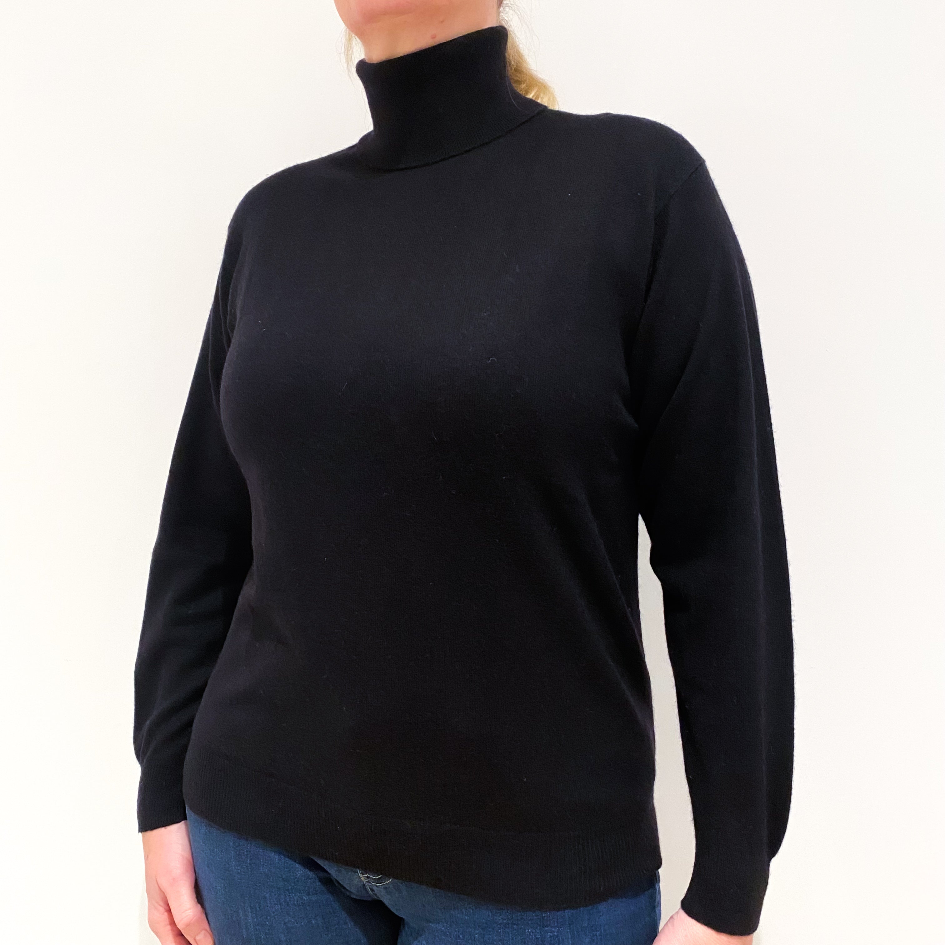 Black Cashmere Polo Neck Jumper Large