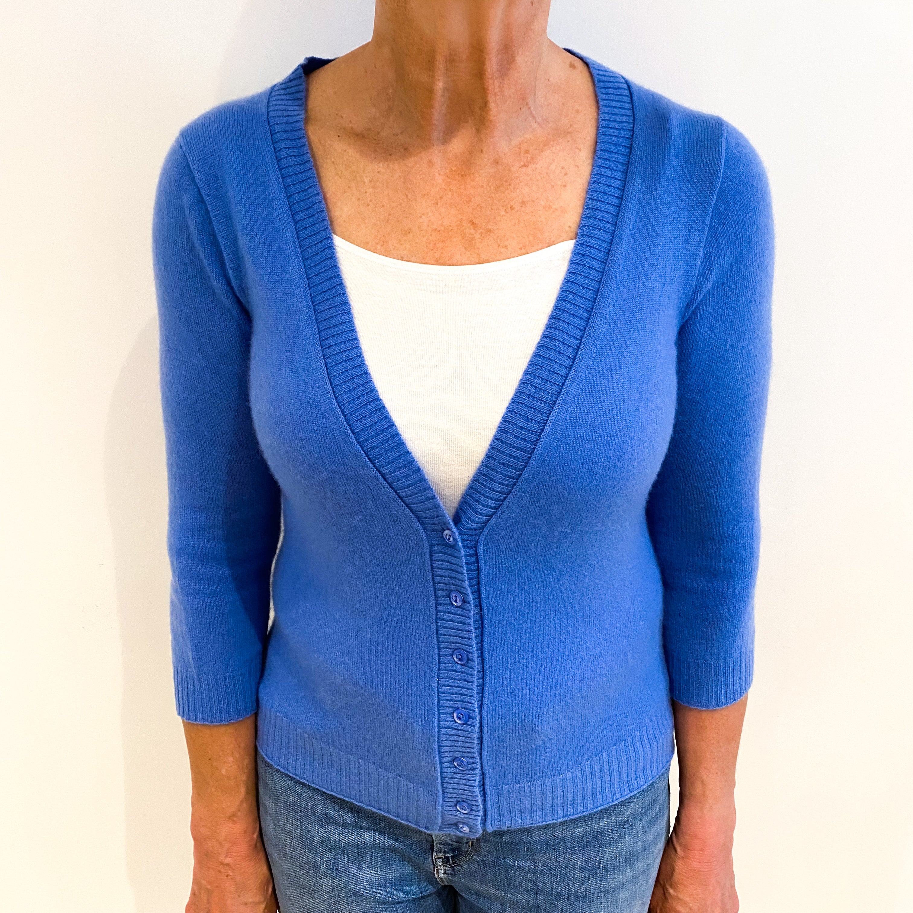 Cornflower Blue Cashmere V Neck Cardigan Medium