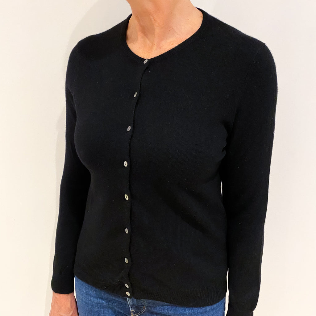 Black Cashmere Crew Neck Cardigan Medium