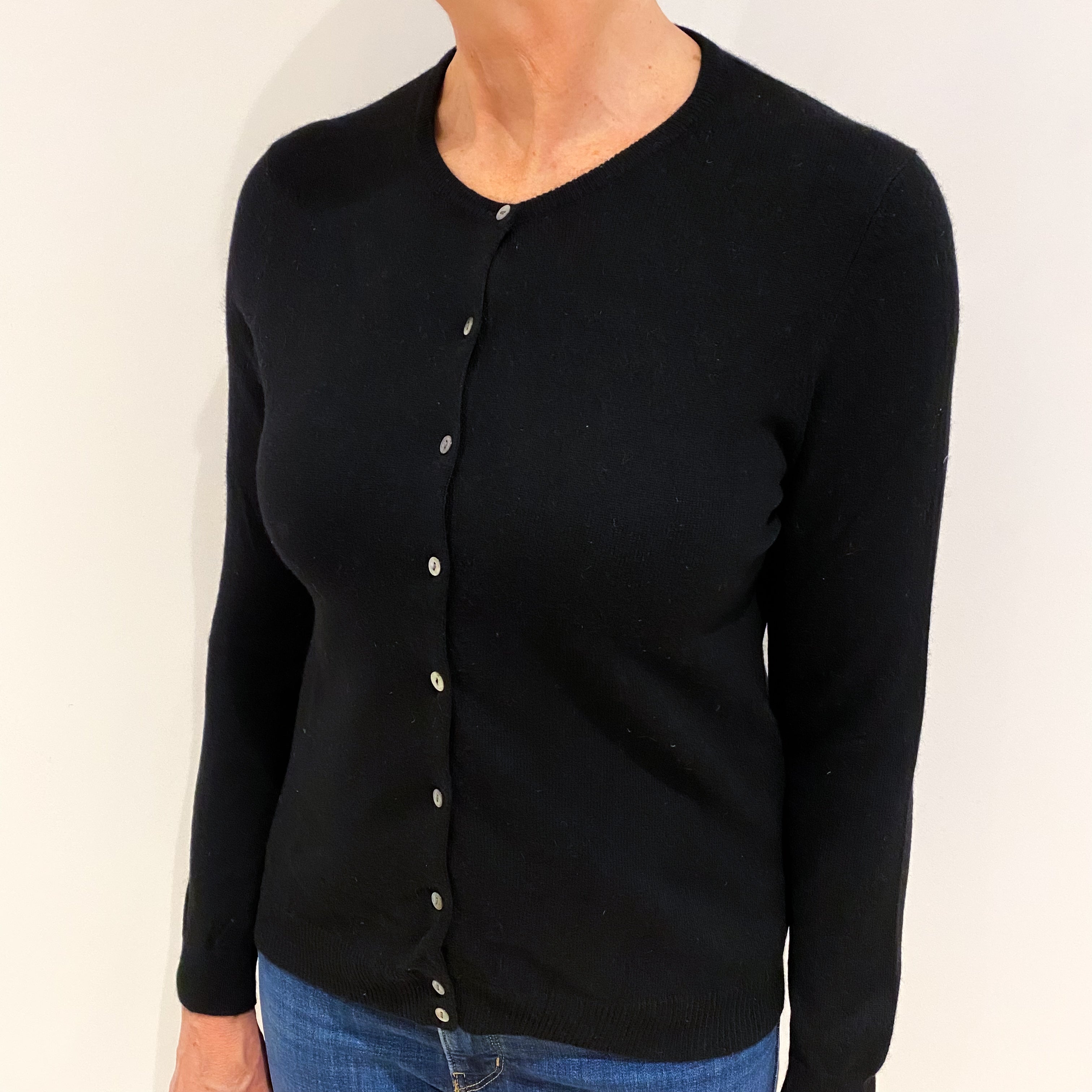 Black Cashmere Crew Neck Cardigan Medium