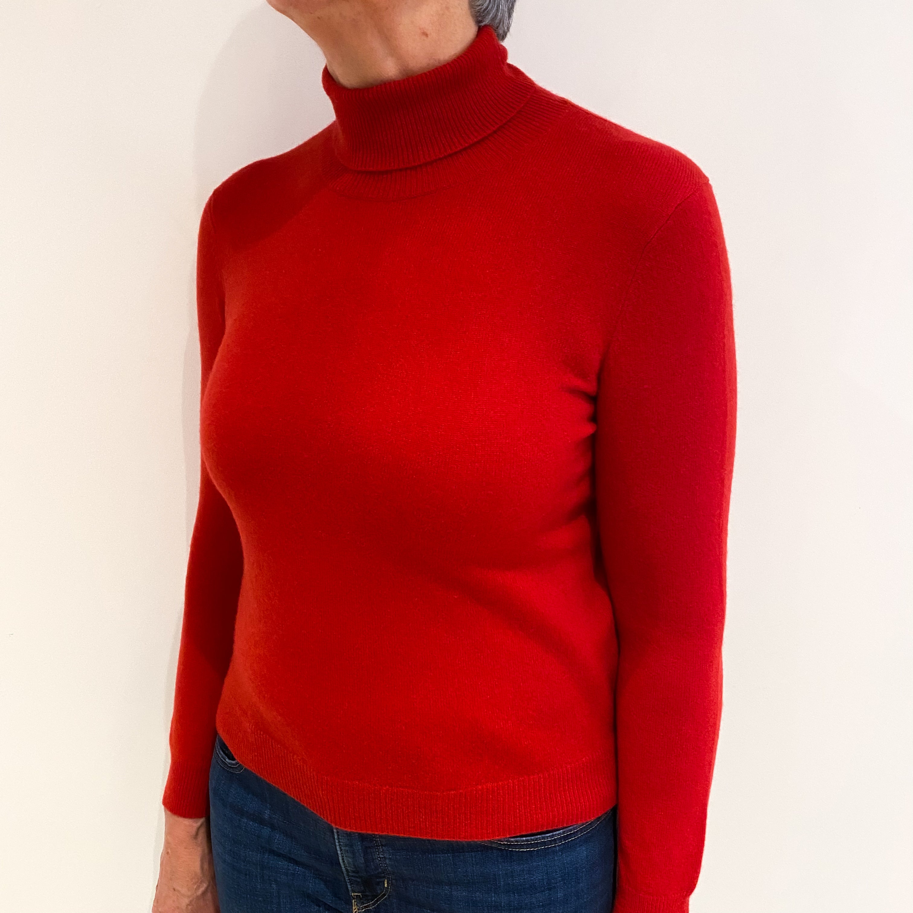 Scarlet Red Cashmere Polo Neck Jumper Medium