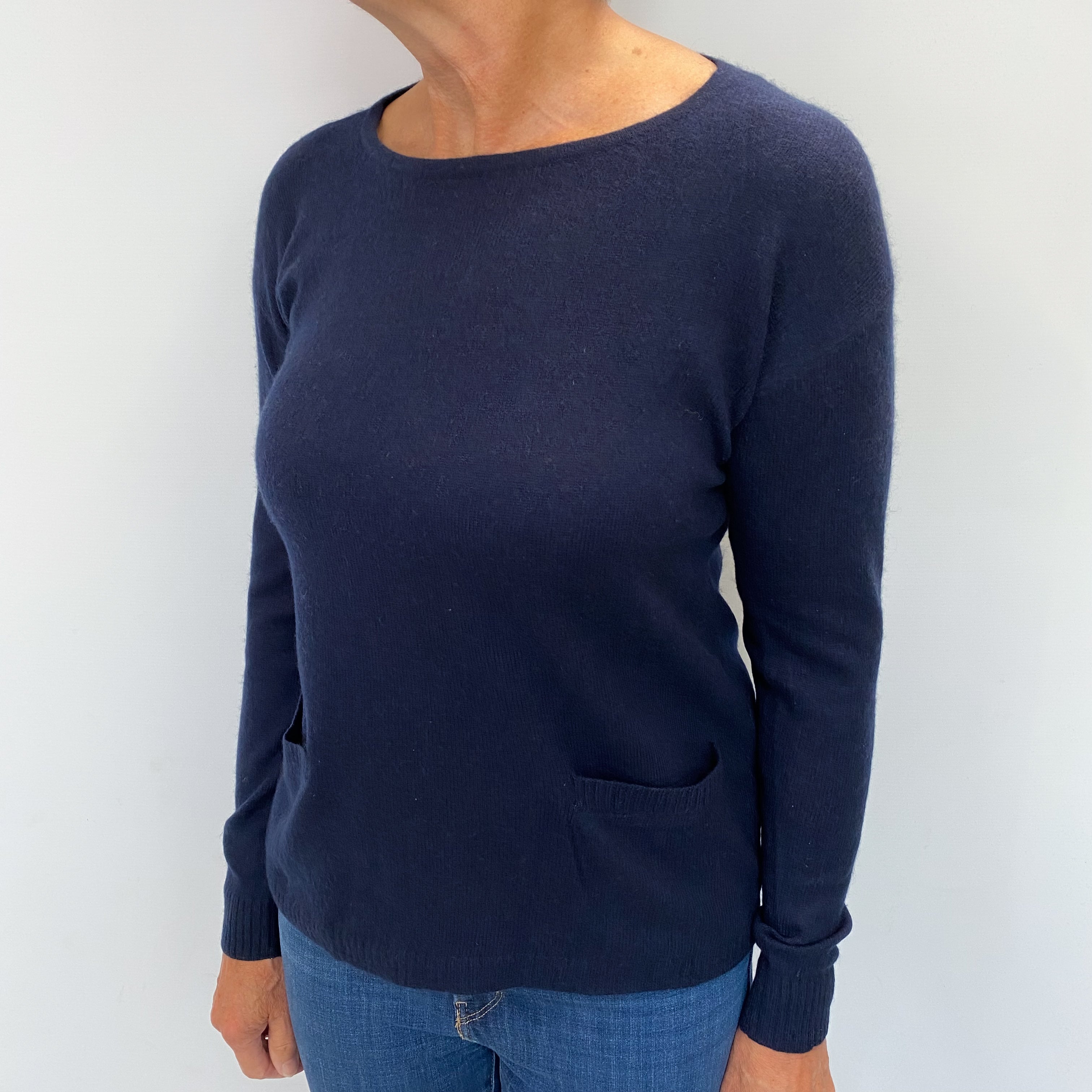 Midnight Navy Blue Cashmere Crew Neck Jumper Medium