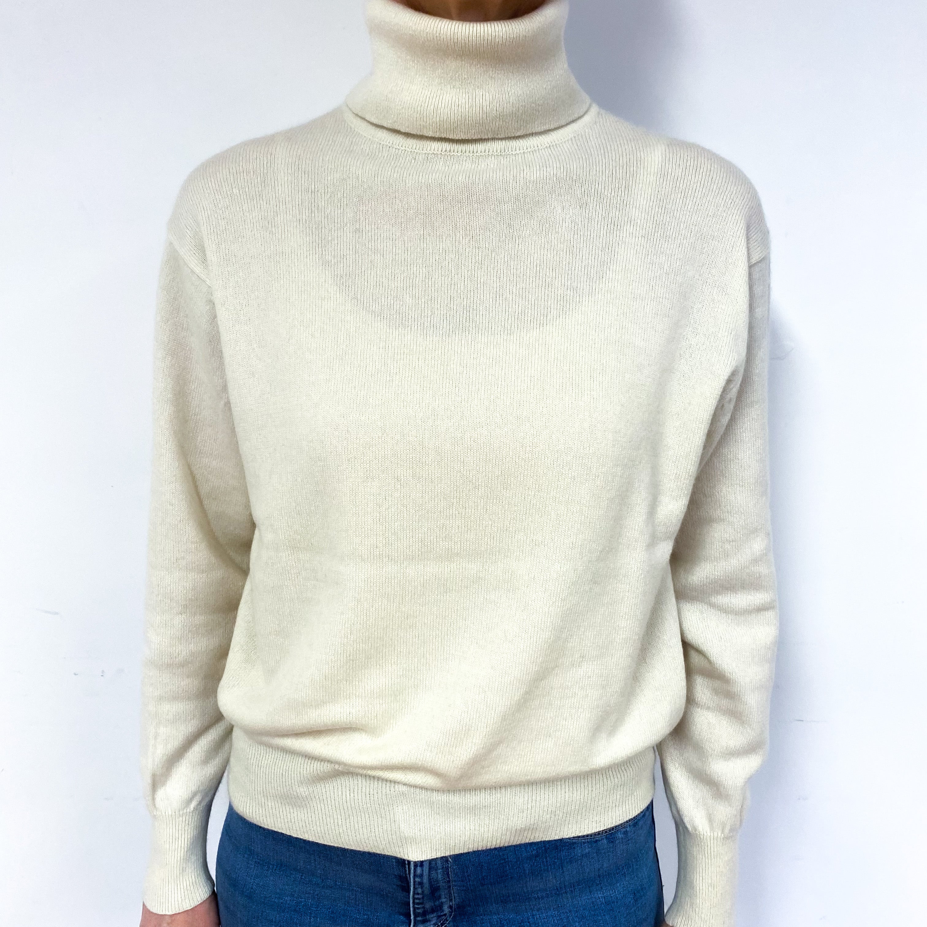 Vanilla Cream Cashmere Polo Neck Jumper Medium