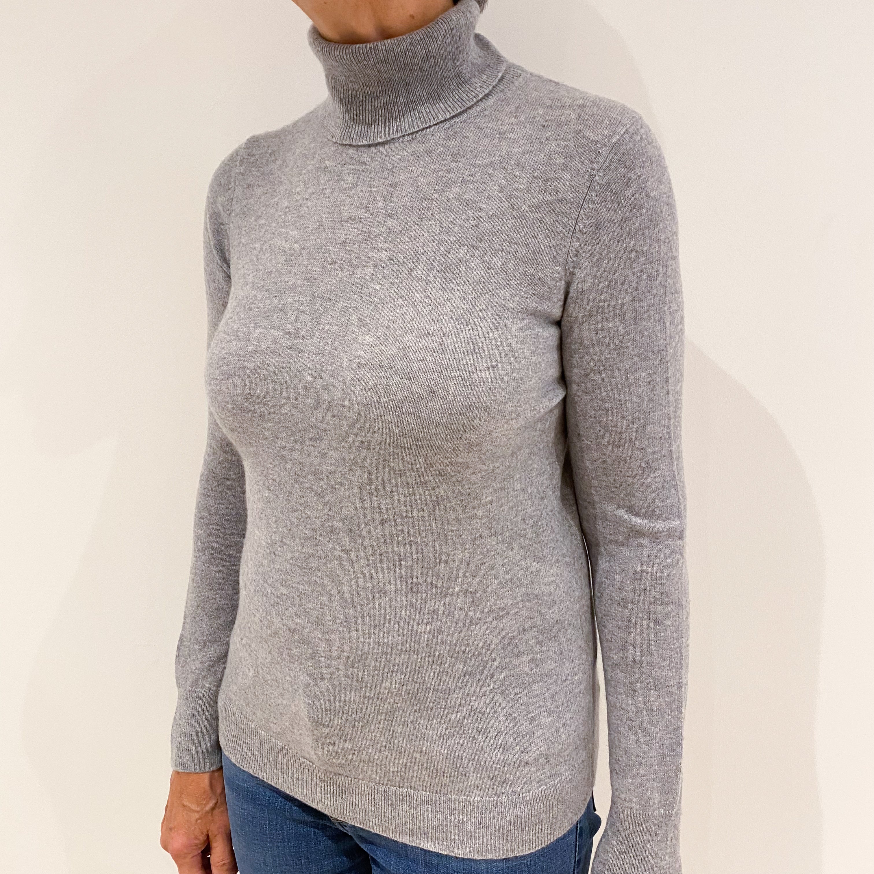 Smoke Grey Cashmere Polo Neck Jumper Medium