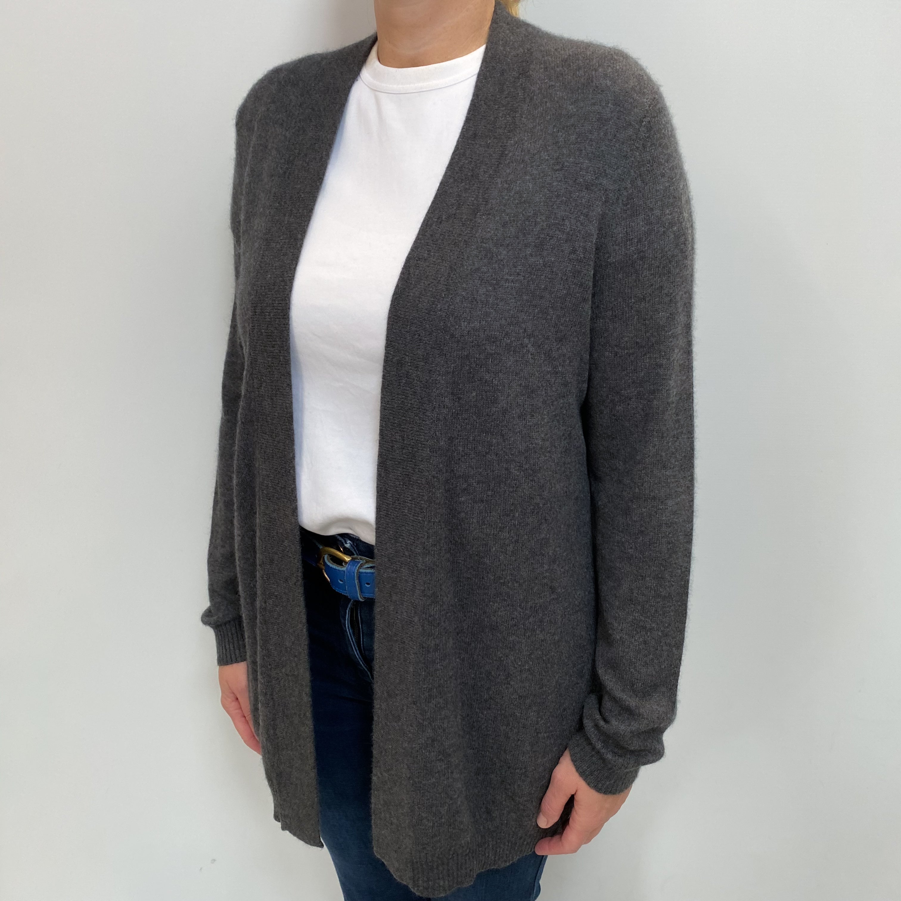 Slate Grey Cashmere Edge to Edge Cardigan Large