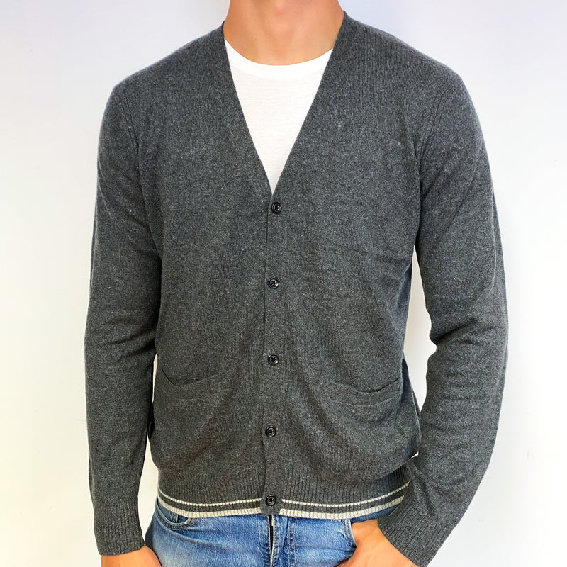 Men's Slate Grey Cashmere V-Neck Cardigan Extra Large