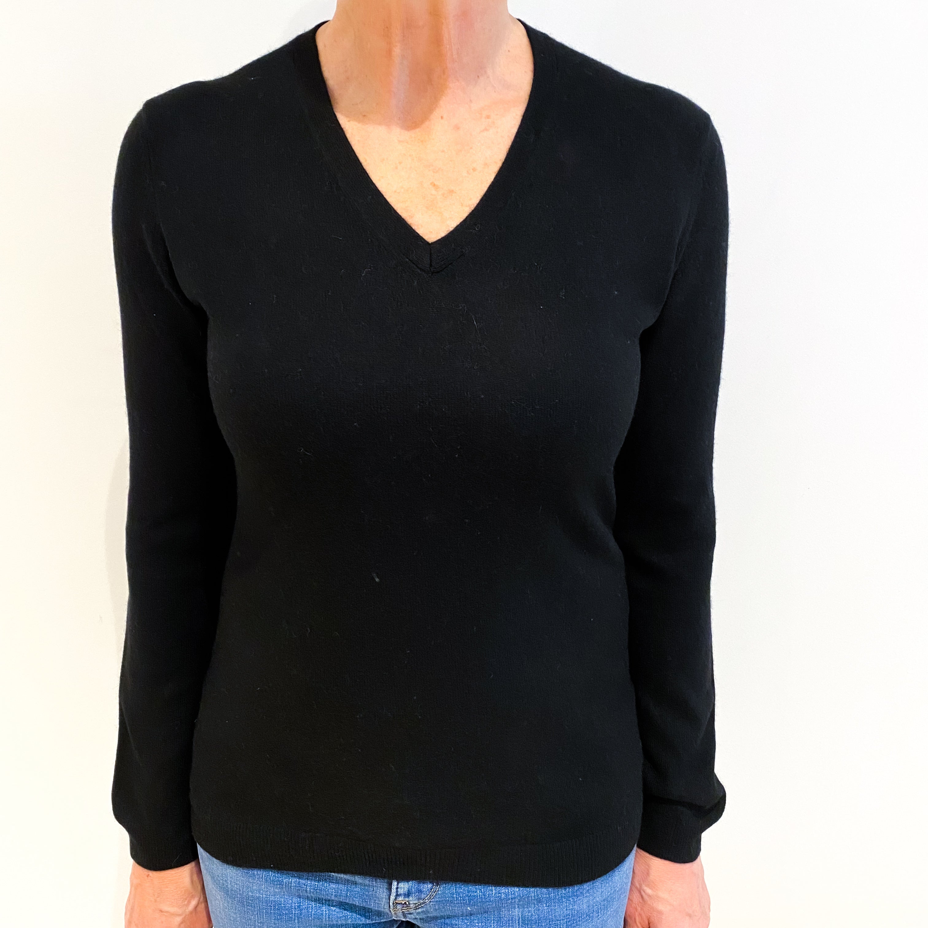 Black Cashmere V Neck Jumper Medium