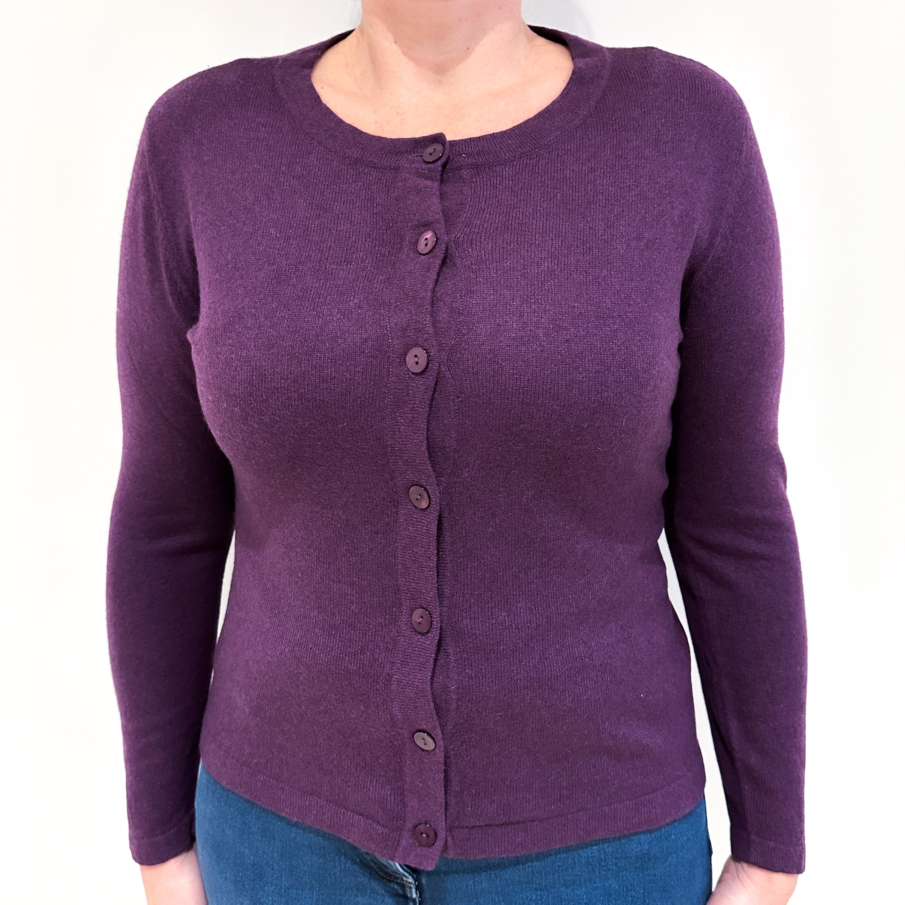 Blueberry Purple Cashmere Crew Neck Cardigan Large